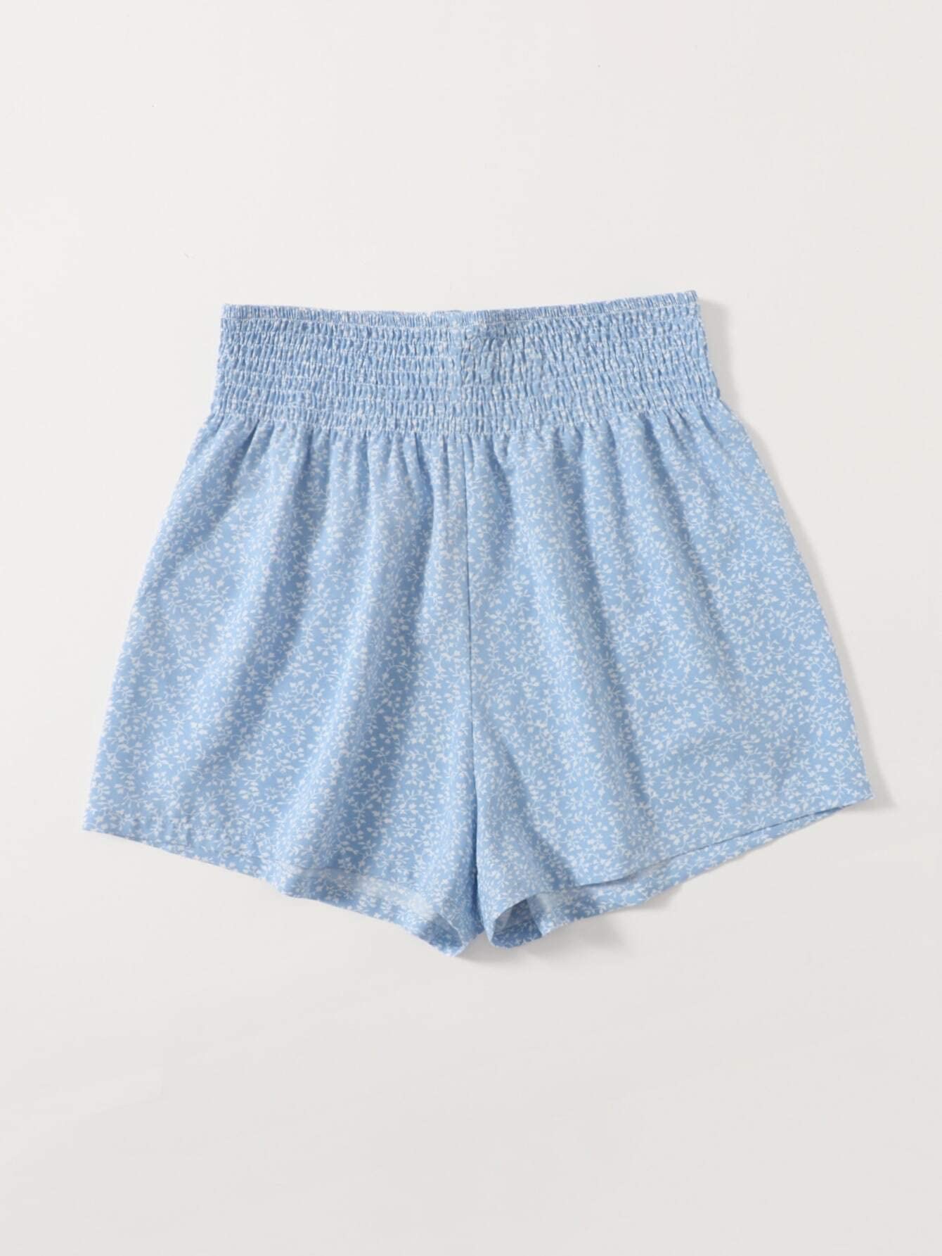 HAOSHU Women's Allover Print Shirred Waist Shorts - Comfortable Summer Casual Shorts for Beach, Vacation & Everyday Wear