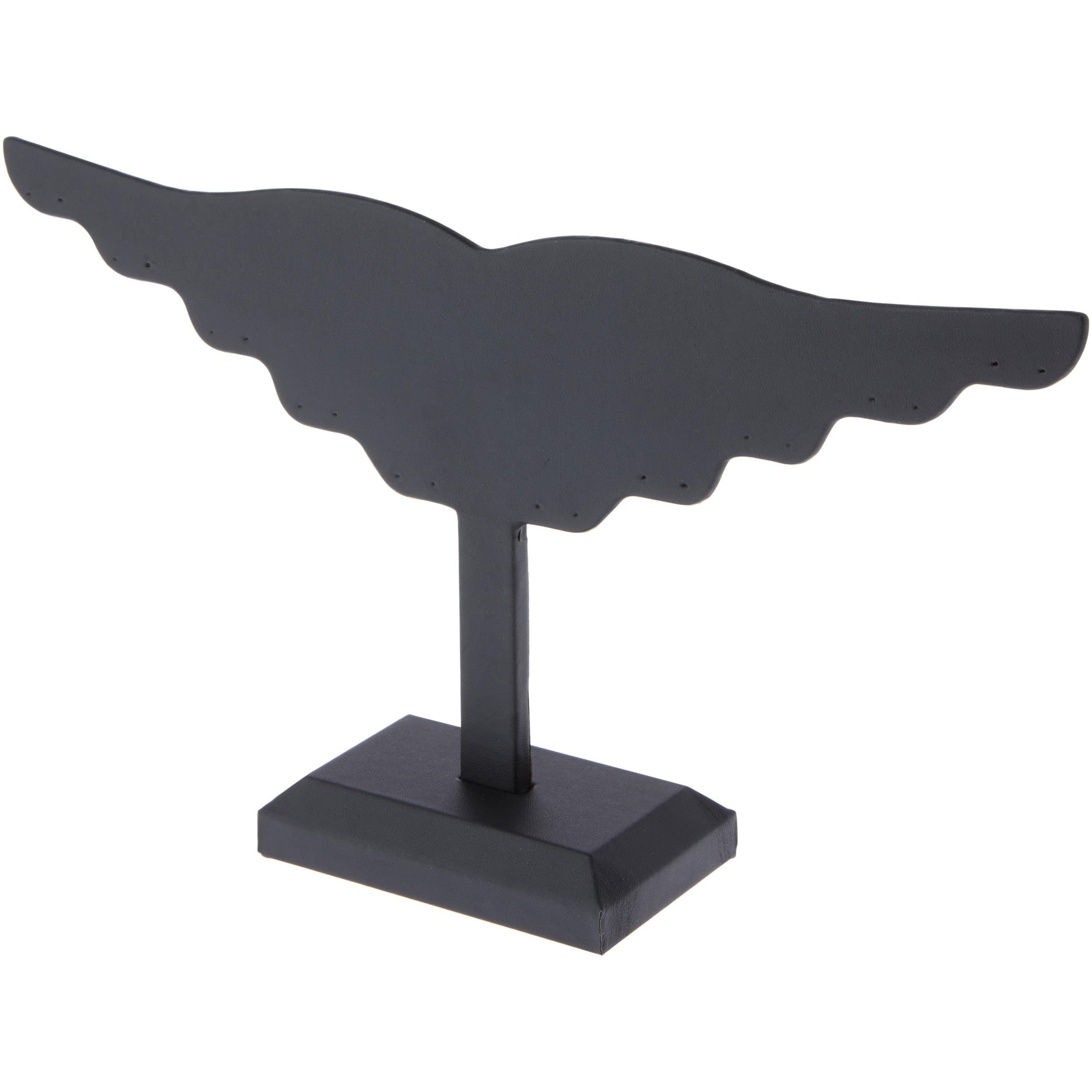 Plymor Black Faux Leather Wing Style Earring Display Stand - 10 Pair Holder, 12.5