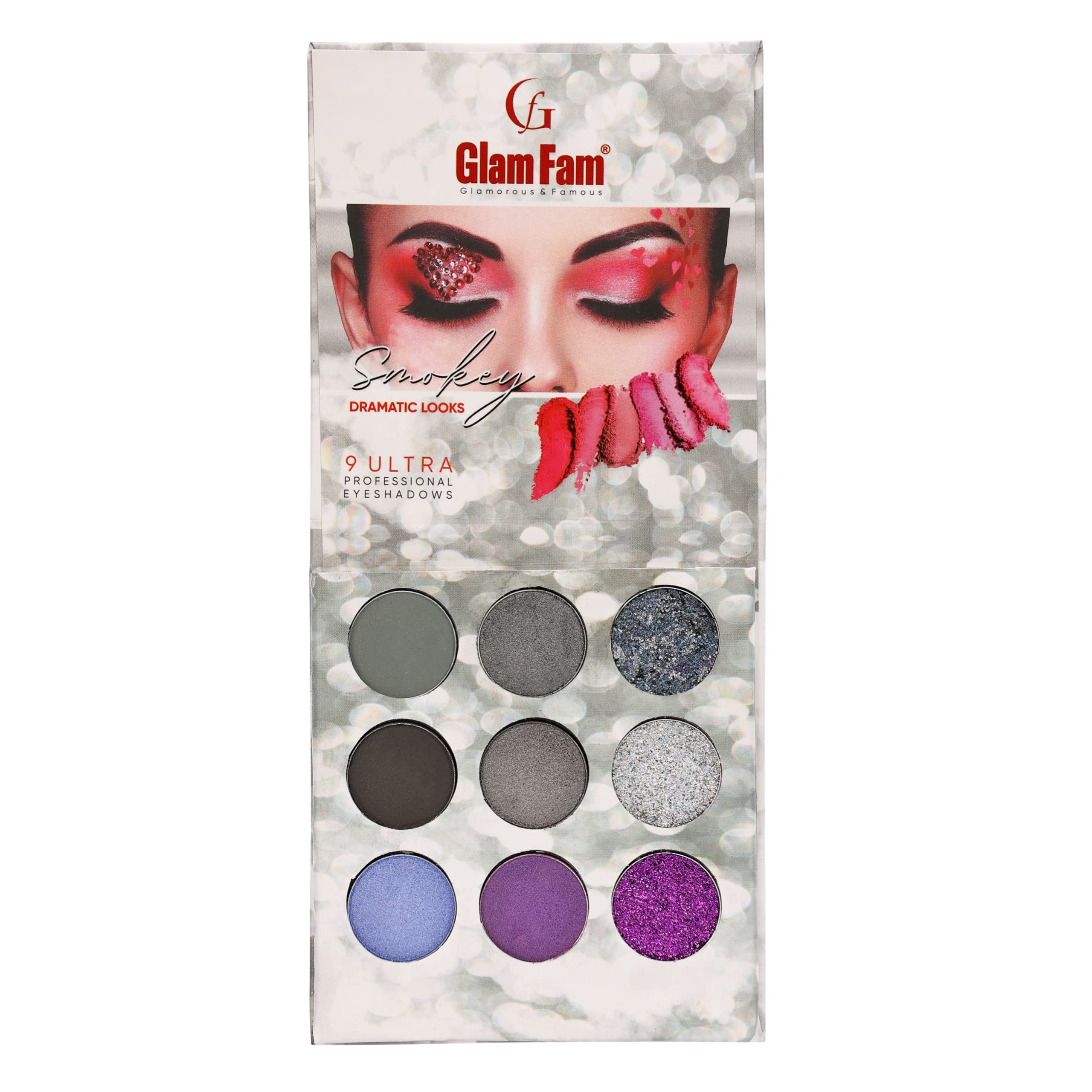 GLAM FAM Smokey Dramatic Look Eyeshadow Palette - Waterproof, Long Lasting, 9-in-1 Makeup Kit with Kajal, Eyeliner & Mascara | Perfect for Party, Wedding & Night Out Makeup