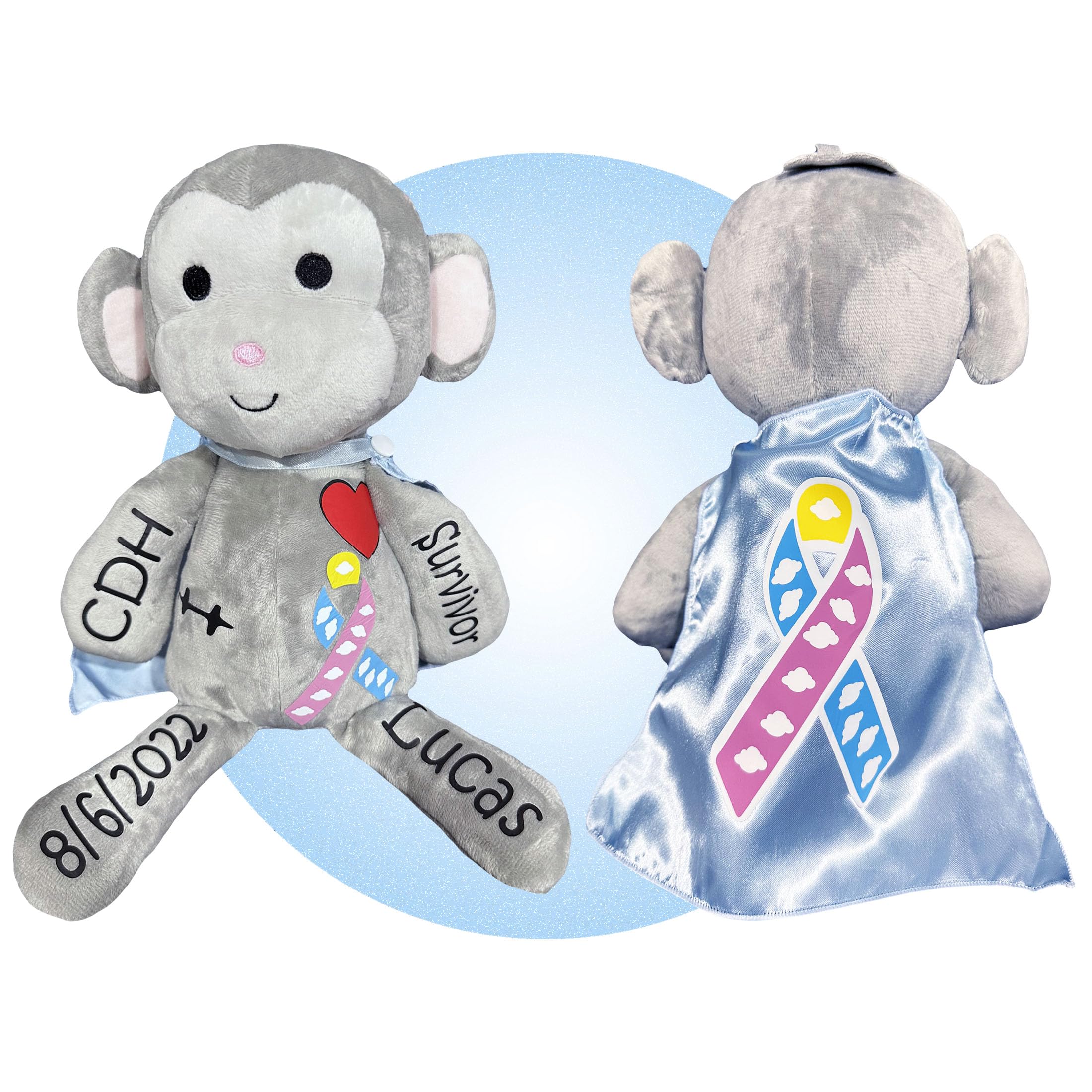 Congenital Diaphragmatic Hernia Awareness Plush Toy - Personalized CDH Surgery Gift for Boys & Girls - Soft Monkey Stuffed Animal for CDH Warriors - Perfect Gift for Hospital Stay, Recovery & Support - Free Gift Wrapping Included