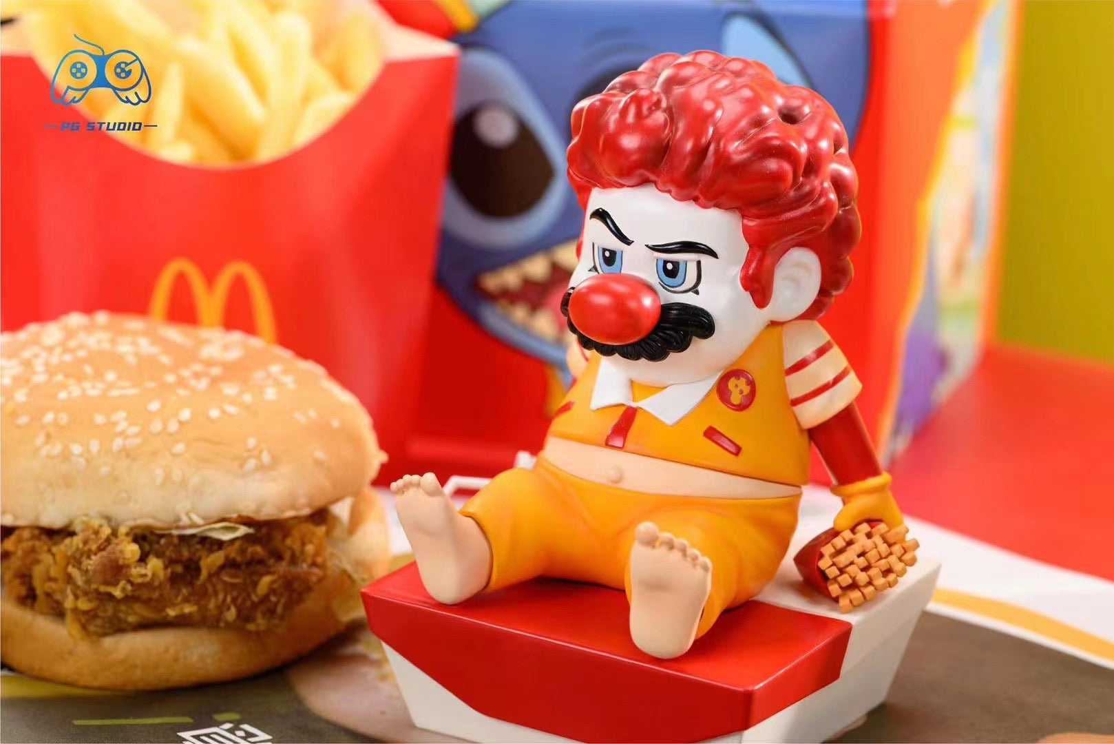 PG Studio McDonald's & KFC Mario Grandpa 2.0 Action Figure - Collectible Fast Food Character Toy for Gamers & Anime Fans - Perfect for Display, Gifts, and Themed Parties