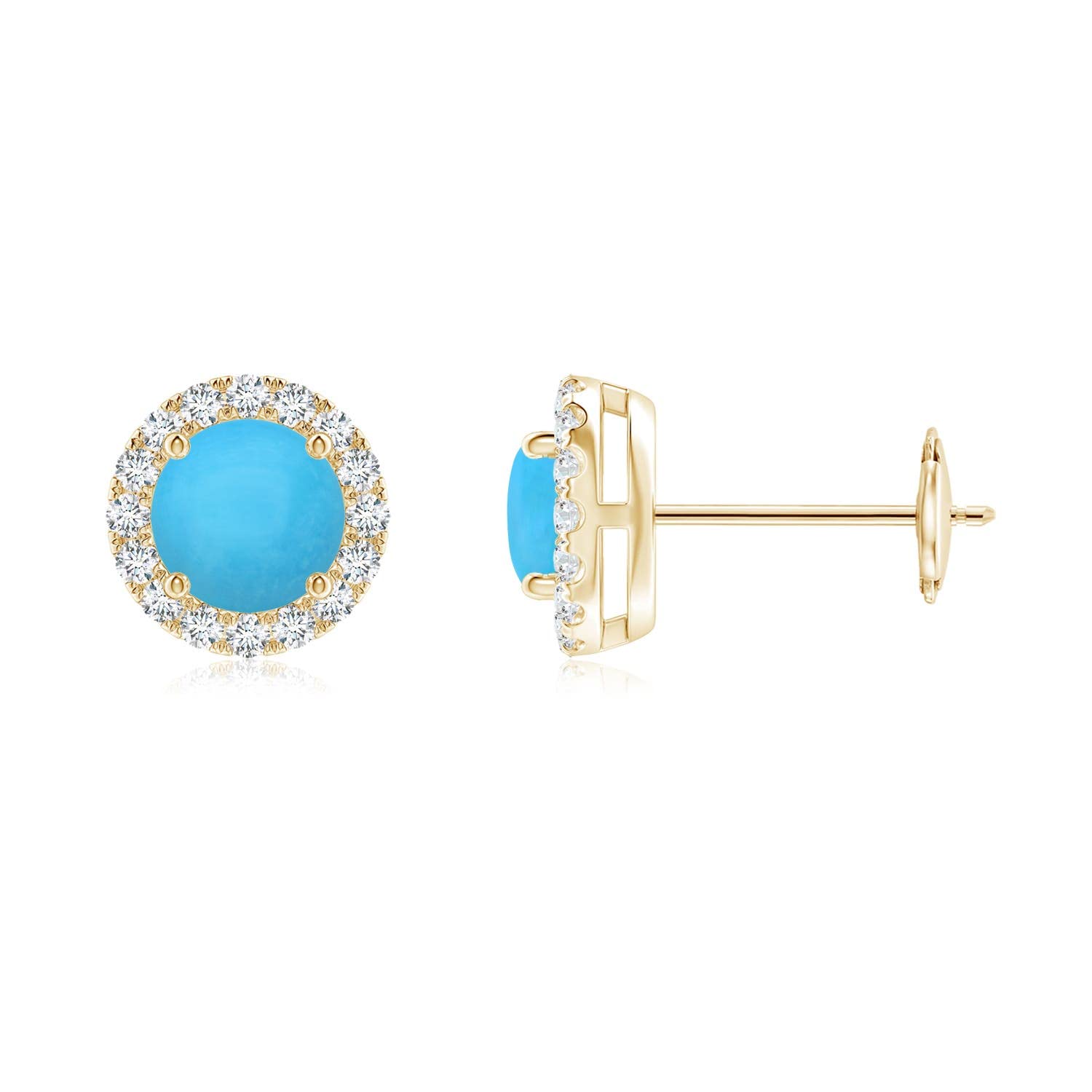 ANGARA Natural Turquoise Halo Earrings for Women - 14K Solid Gold December Birthstone Jewelry | Perfect Gift for Her, Birthday, Wedding & Anniversary | Elegant Everyday Wear & Special Occasions