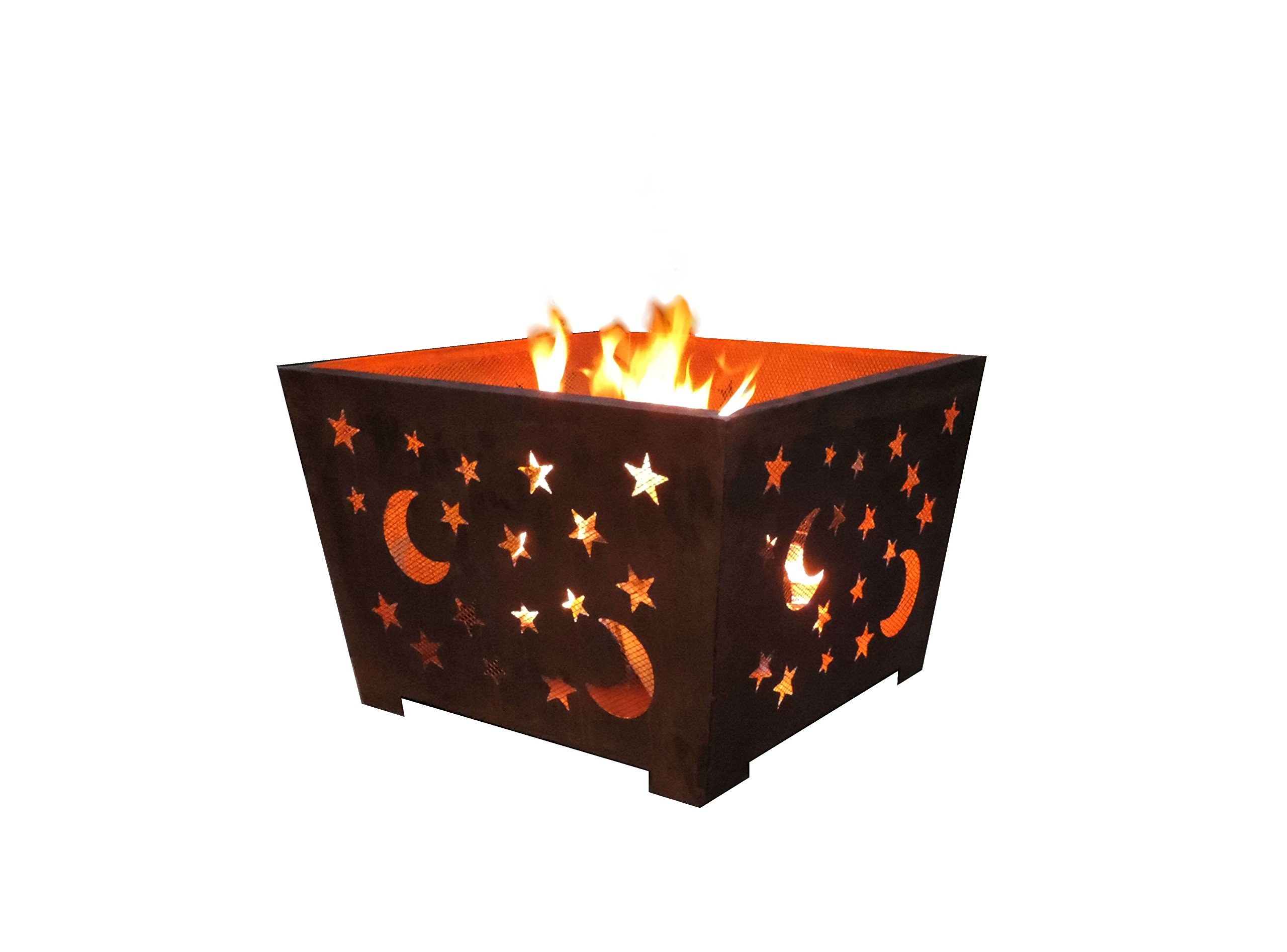 Esschert Design FF1004 Decorative Star & Moon Fire Pit Basket - Outdoor Campfire Accessory for Backyard, Garden & Patio Gatherings