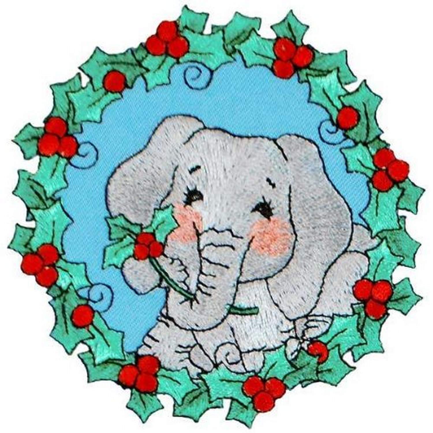 EXPO Iron-on Embroidered Applique Patch - BaZooples Elsie Elephant in Wreath Design for DIY Crafts, Kids Clothing & Home Decor