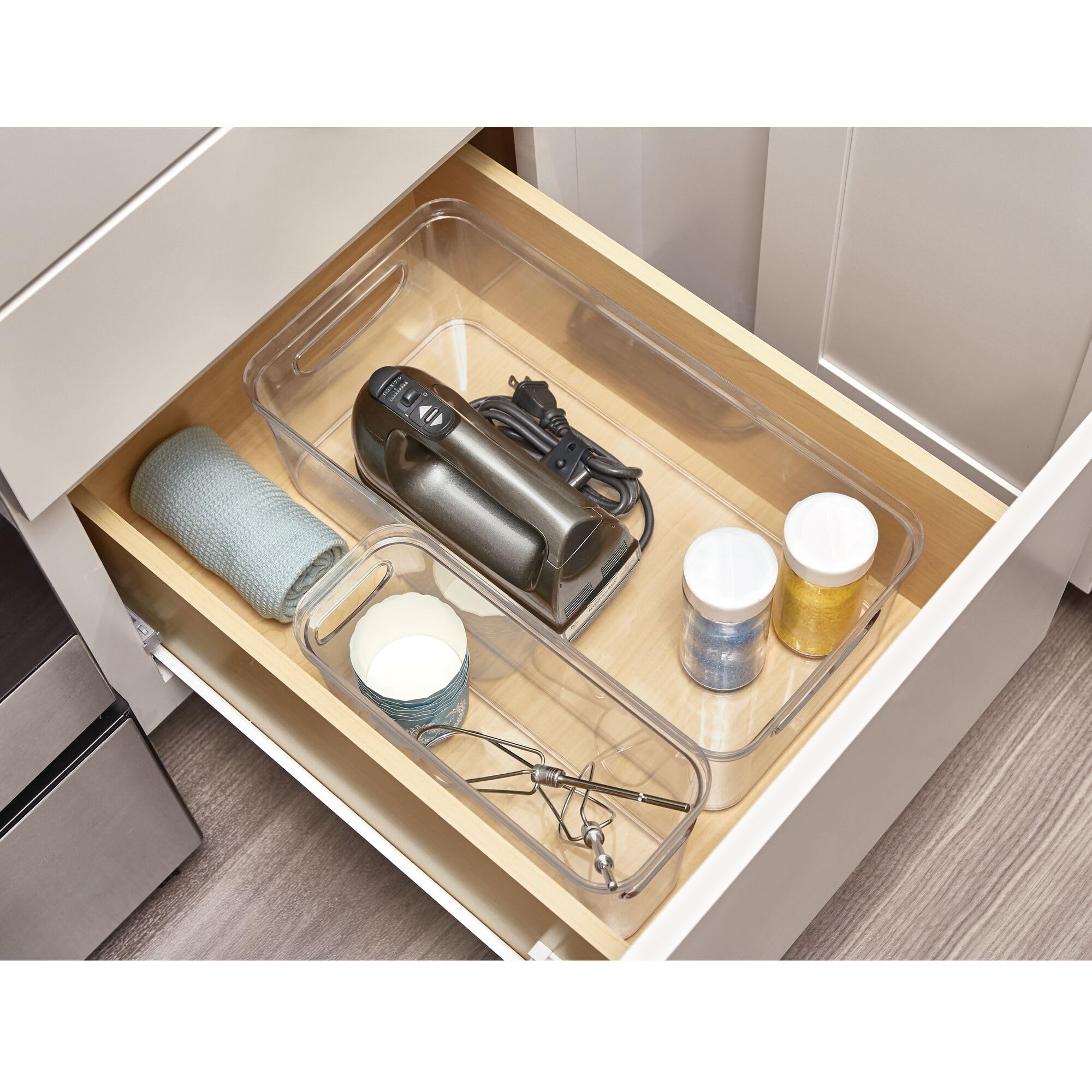 iDesign Clear Recycled Plastic Storage Bin with Handles - 10” x 8” x 5” for Cabinet & Pantry Organization - Perfect for Kitchen, Bathroom, Office & Closet Storage