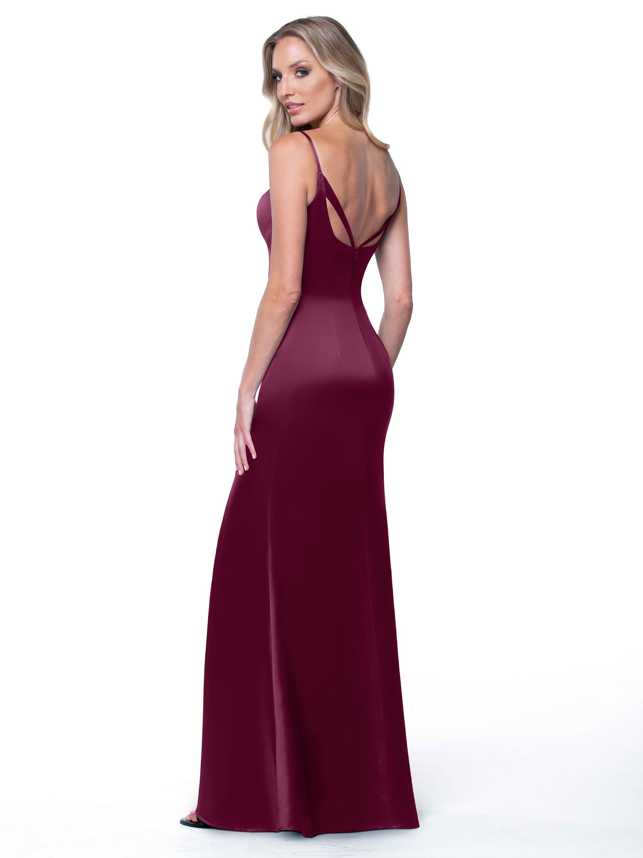 Elegant 80132 Fit and Flare Satin Bridesmaid Dress with Thigh High Slit - Perfect for Weddings, Proms, and Formal Events
