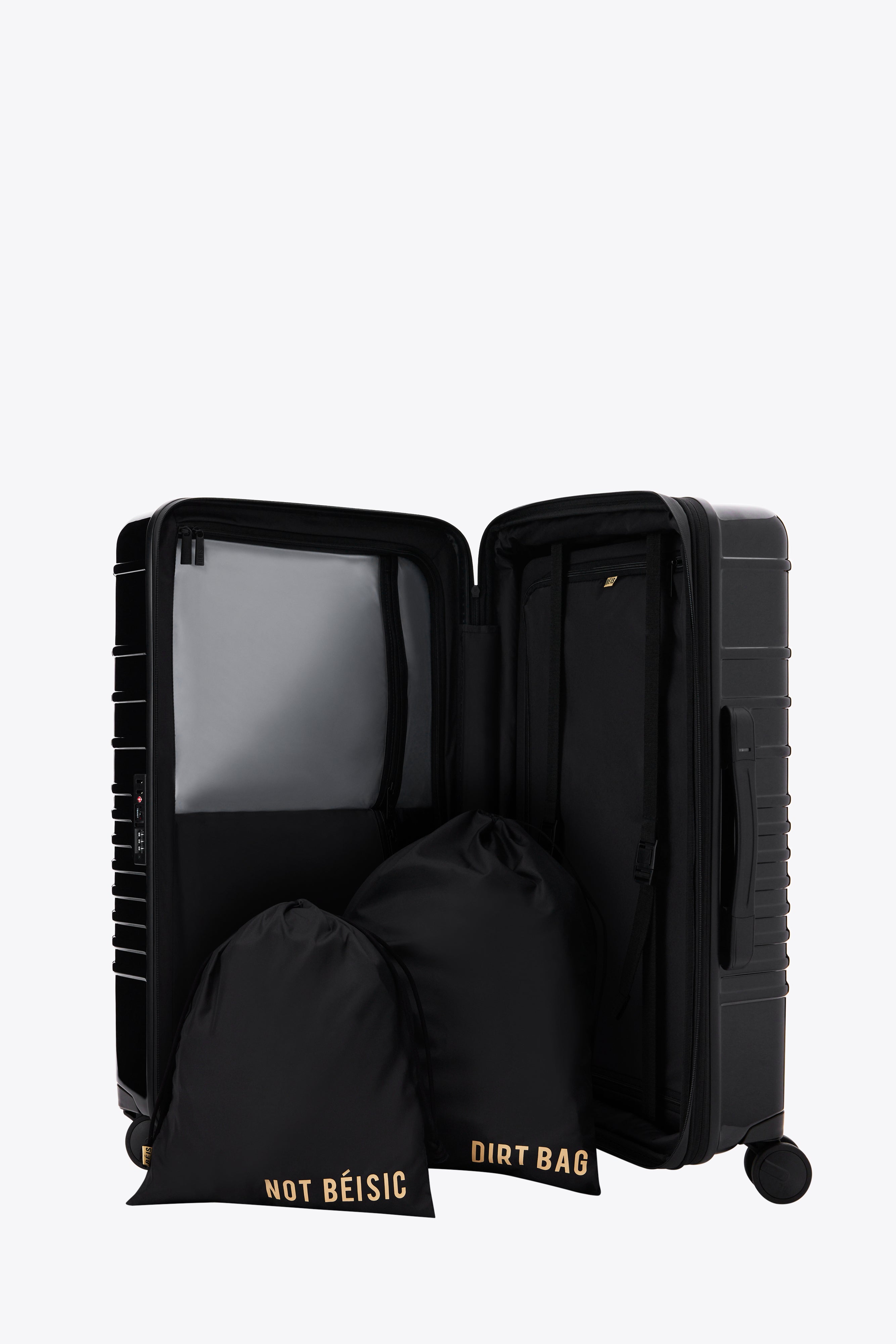 Glossy Black Medium Check-In Roller Luggage - Perfect for Business Travel & Weekend Getaways