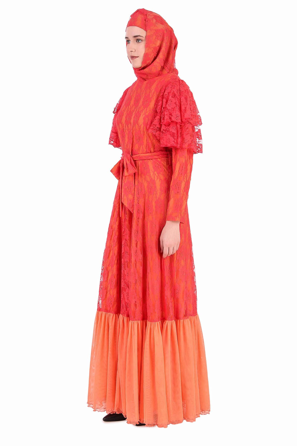 Elegant Multi-Layer Semi-Circular Floral Abaya Dress for Women - Perfect for Eid, Weddings & Special Occasions