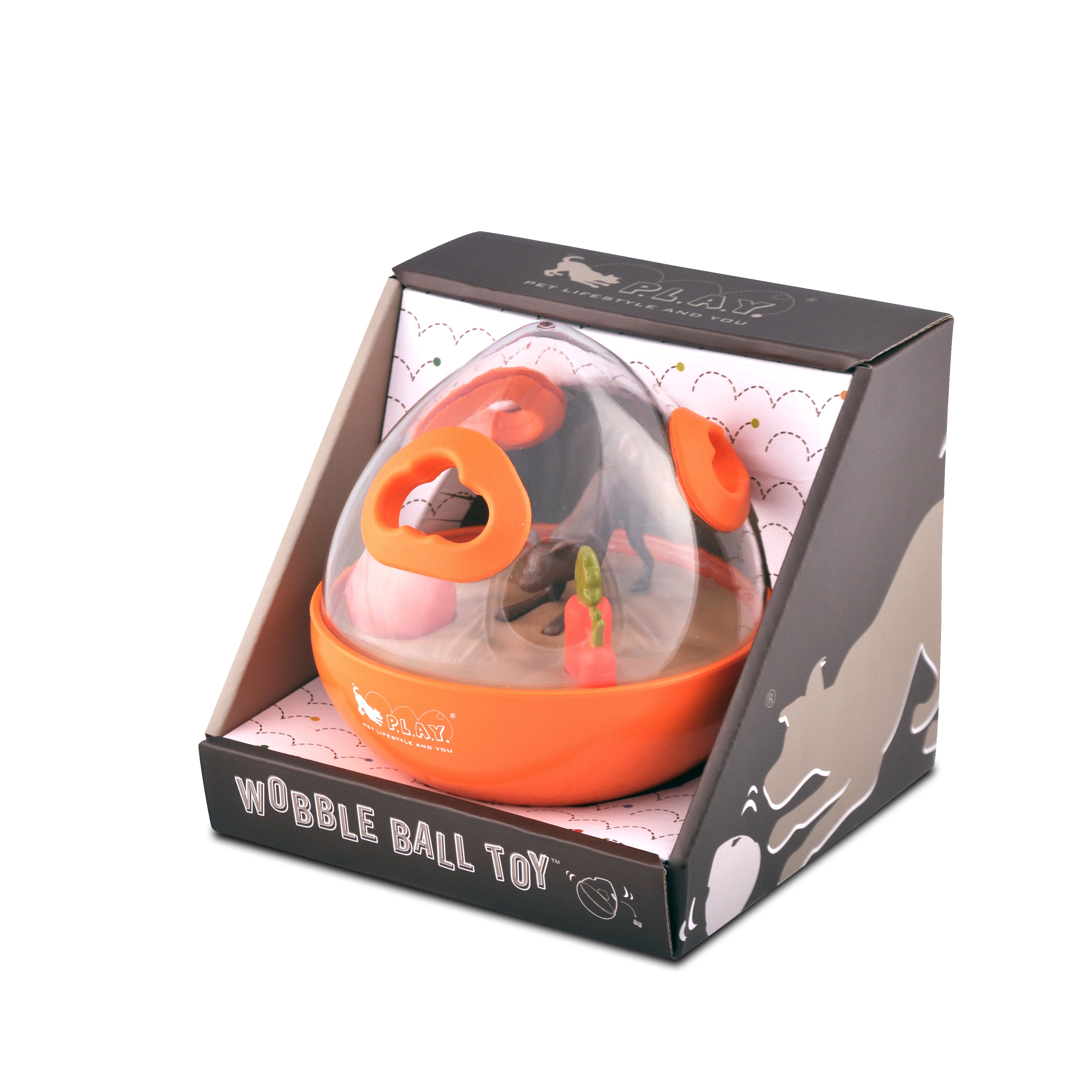 Interactive Wobble Ball Dog Toy with Treat Dispenser - Orange | Pet P.L.A.Y. | Fun Puzzle Game for Dogs to Stay Active & Entertained