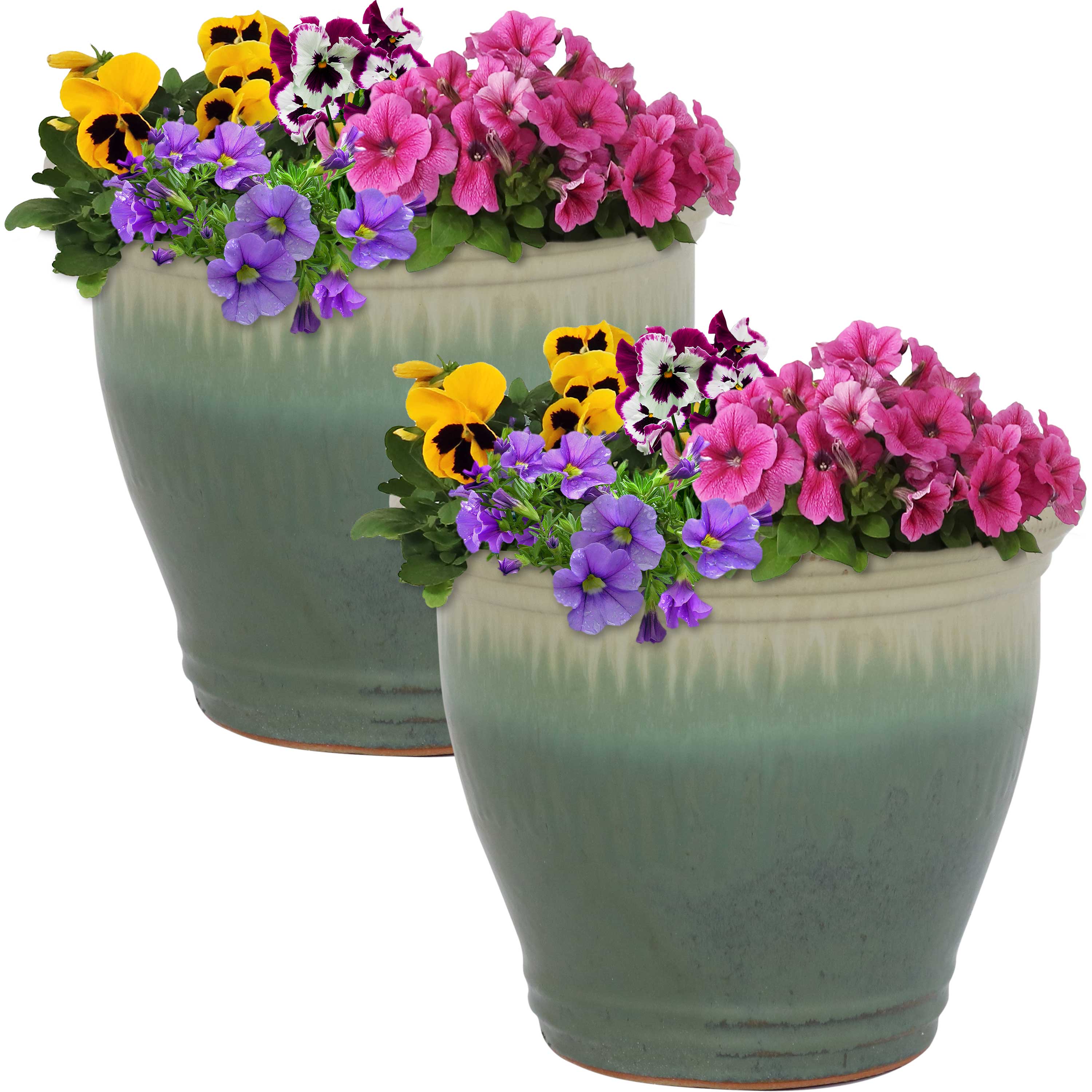 Premium Glazed Ceramic Plant Pots with Drainage Holes - Set of 2 Indoor/Outdoor Flower Planters for Home Decor, Garden & Patio