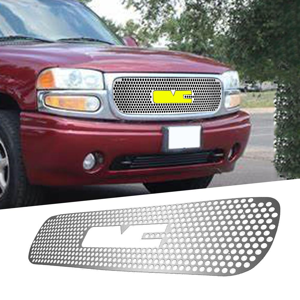 Chrome Stainless Steel Punch Grille for 1999-2002 GMC Sierra 1500/2500 & 2001-2006 Yukon - SS Round Hole Laser Cut Grill Insert - Upgrade Your Truck's Front End Style for Off-Road & Custom Looks
