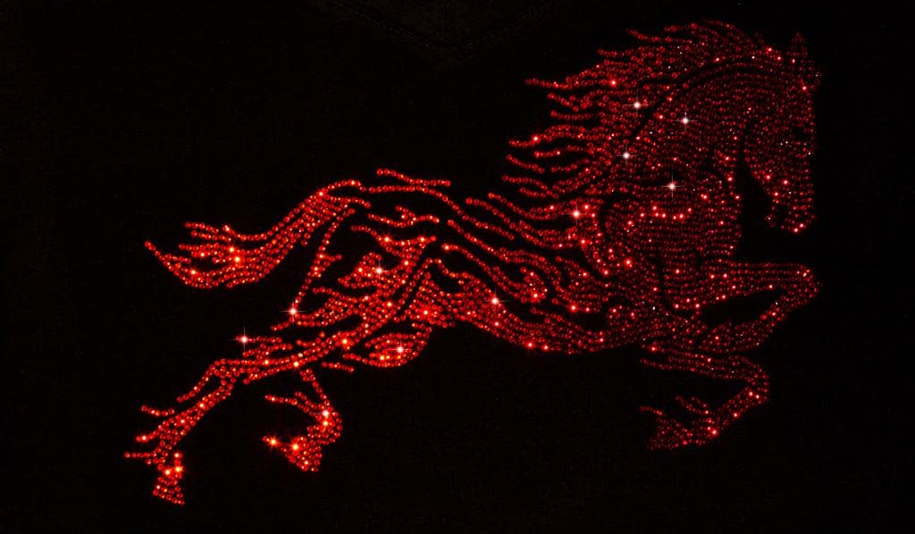 Rhinestone Red Flying Horse Iron-On Applique - Sparkling Horse Design for DIY Clothing, Costumes & Fashion Accessories | Perfect for Jackets, Hats & Bags