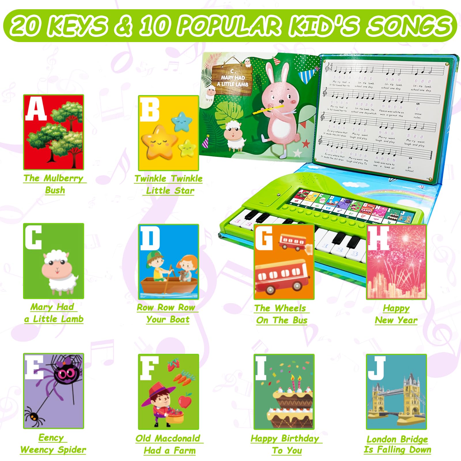 20-Key Kids Piano Book Toy - Educational Musical Keyboard for Toddlers & Children Ages 3-5 | Birthday Gift for Boys & Girls | Perfect for Early Learning, Music Exploration & Playtime Fun