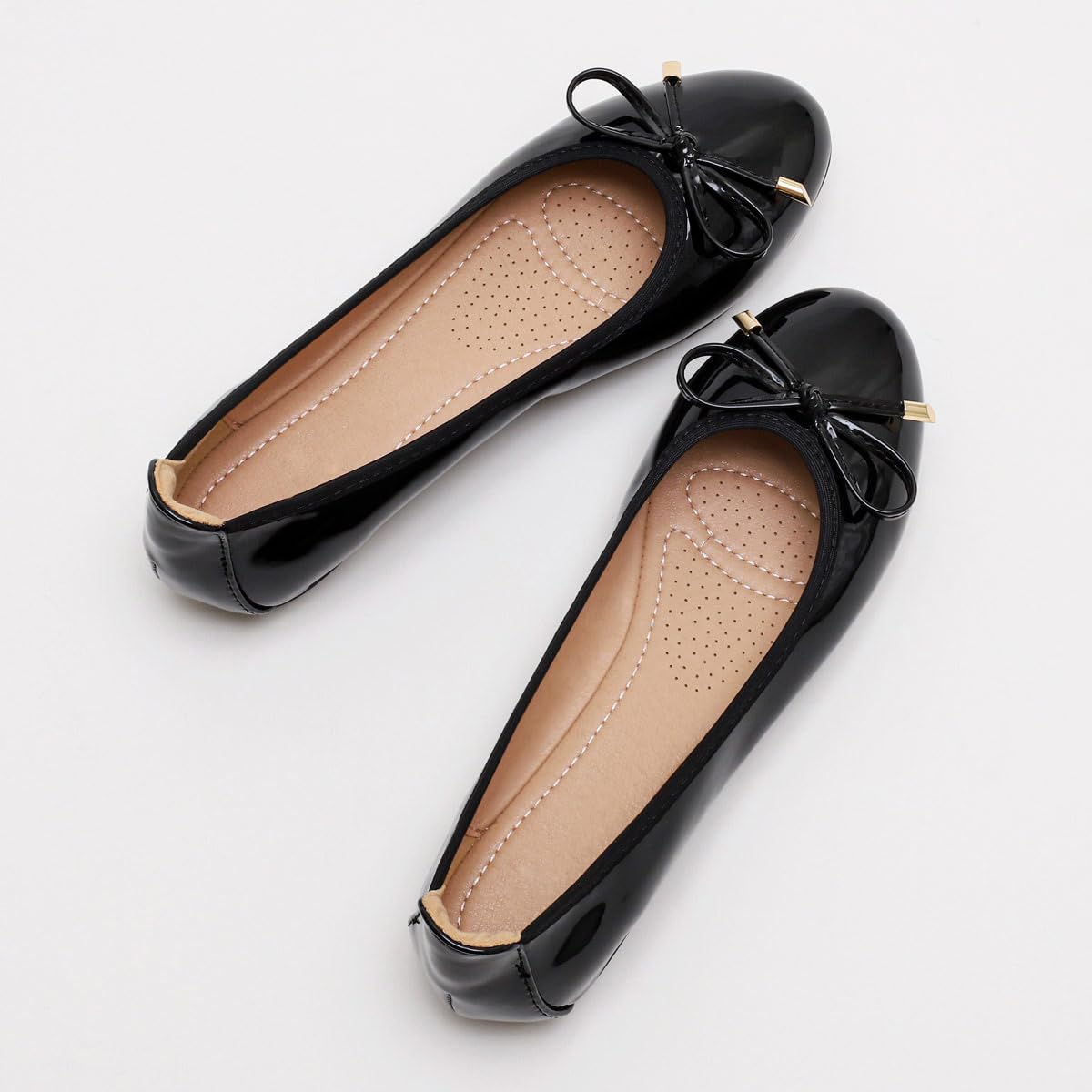 JiangWei Shu Women's Bow Knot Ballet Flats - PU Slip On Round Toe Walking Shoes for Women - Comfortable & Stylish Black Flats - US Size 10.5 - Perfect for Office, Casual Wear & Daily Walking