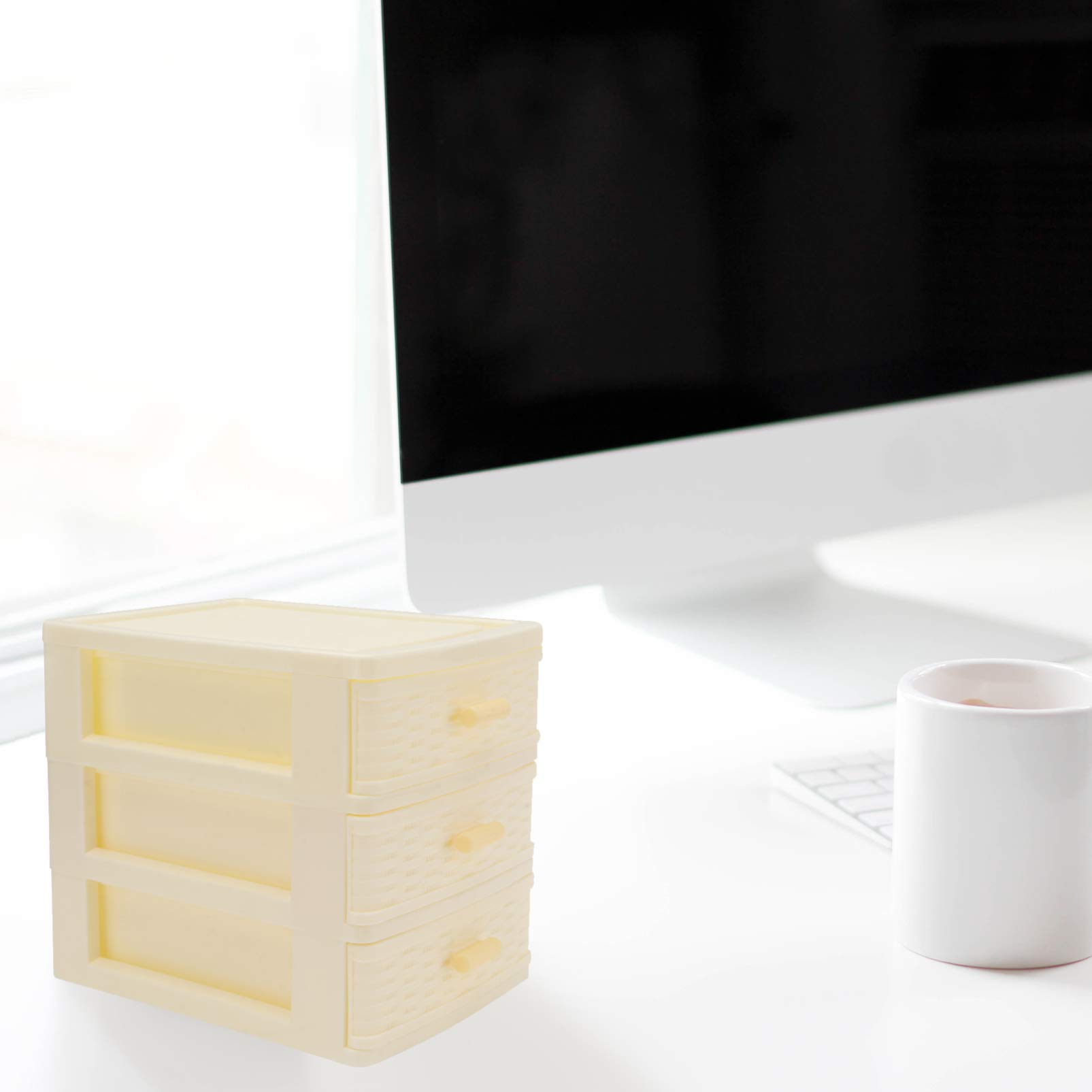DOITOOL 1-Piece Plastic Desktop Storage Box - Stackable Cosmetic Organizer, Makeup Shelf, Stationery Cabinet & Office Drawer Organizer for Home, Office, and Beauty Vanity Organization