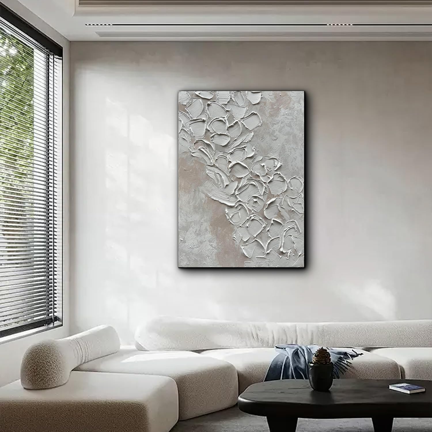 Eonzeun Abstract 3D White Thick Textured Wall Art - Hand-Painted Oil Painting on Canvas 28x40 Inch - Modern Minimalist Wall Decor for Living Room, Bedroom & Office