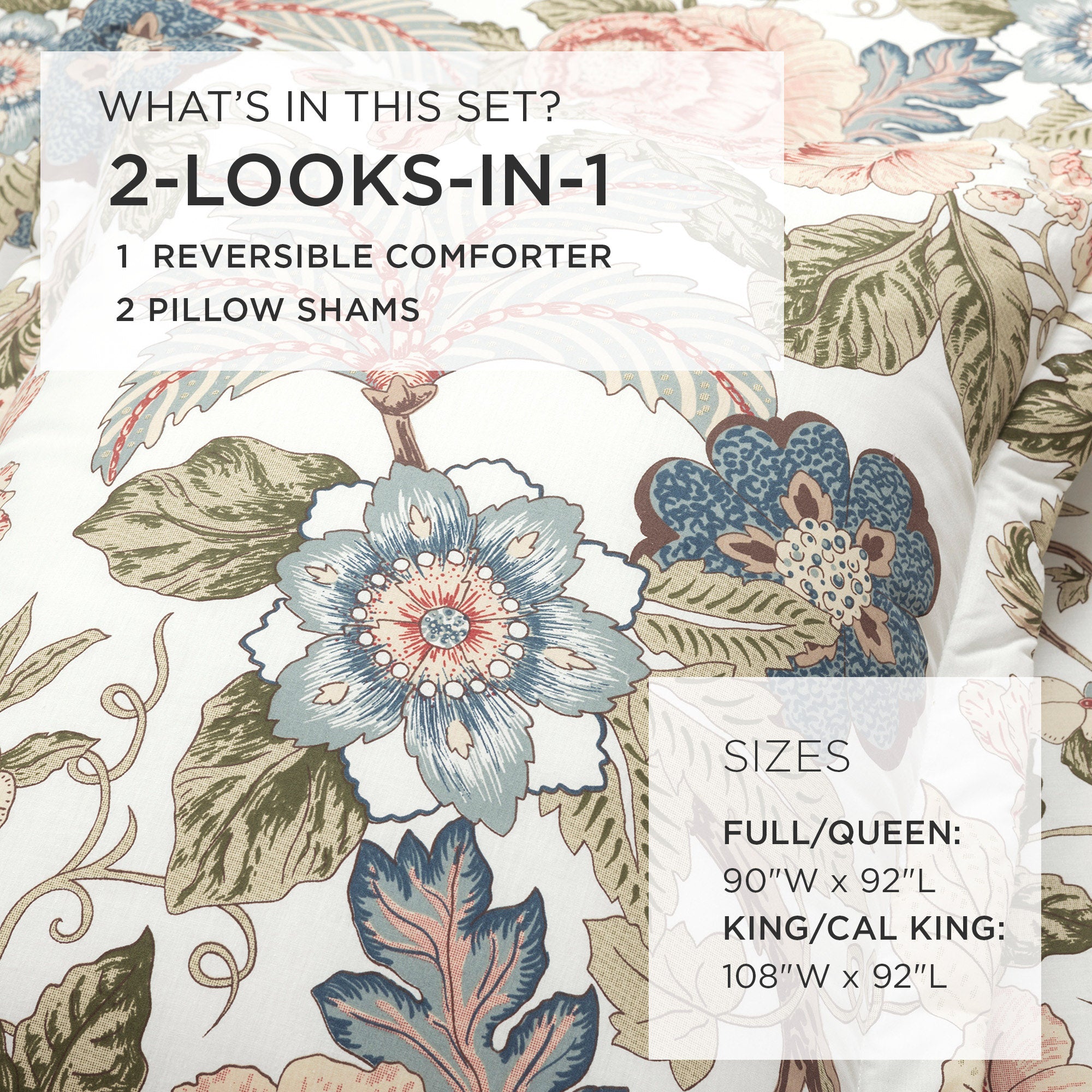 Sydney Floral Comforter 3-Piece Bedding Set - Queen Size Soft Microfiber Duvet Cover with Pillow Shams - Elegant Botanical Print for Master Bedroom & Guest Room Decor