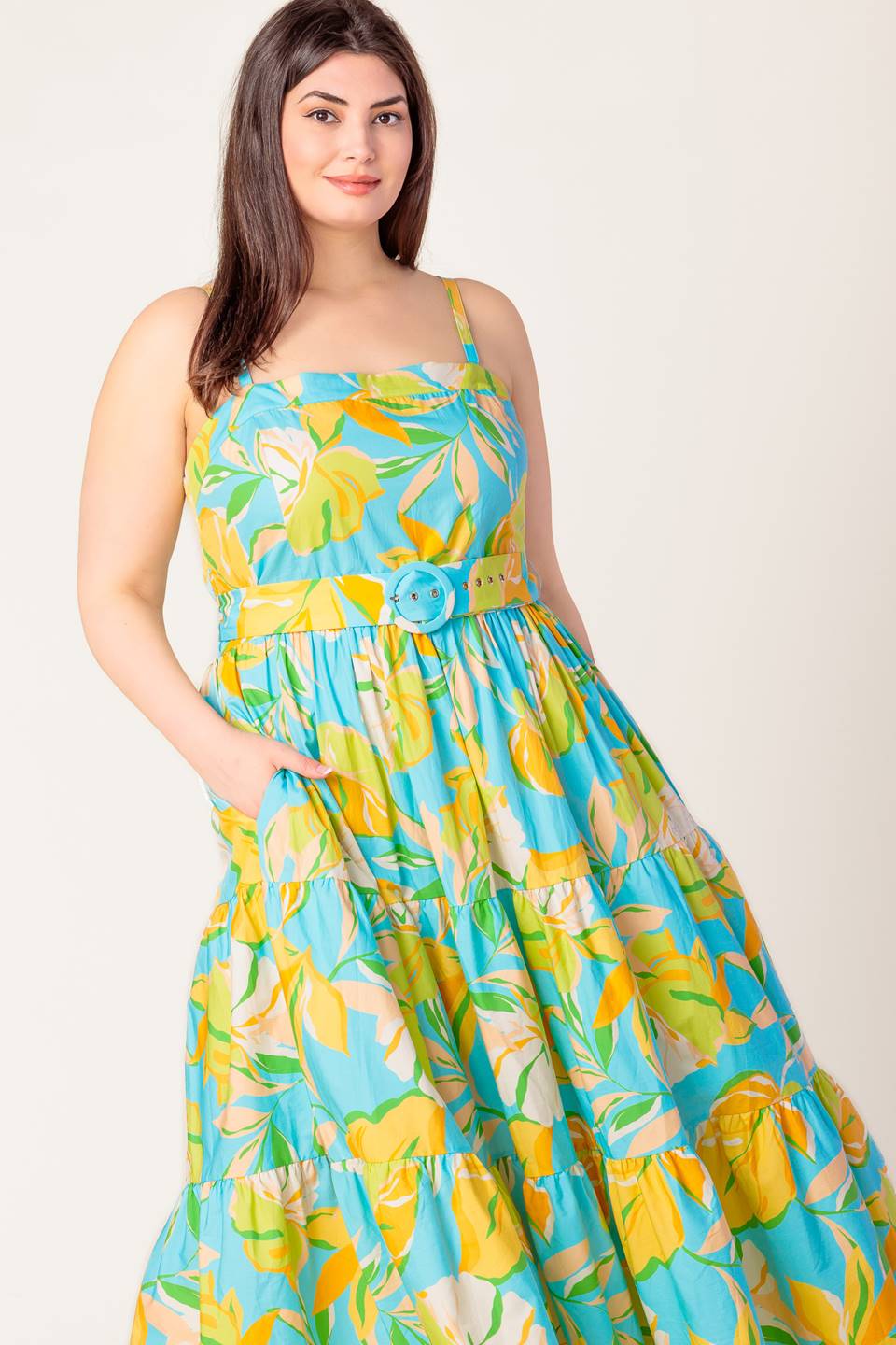Elegant Blue & Yellow Midi Dress for Women - Perfect for Casual Outings, Brunch Dates & Summer Events | A PERFECT DAY Collection