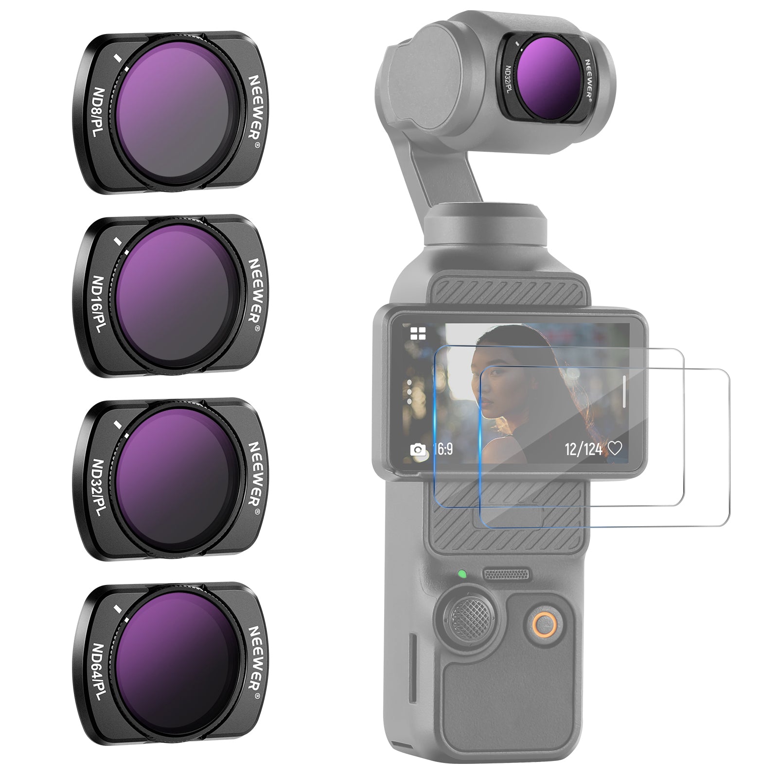 NEEWER FL 55 4-Pack Magnetic ND/CPL Filter Kit for DJI Osmo Pocket 3 - Professional Camera Lens Filters for Vlogging, Travel & Outdoor Videography