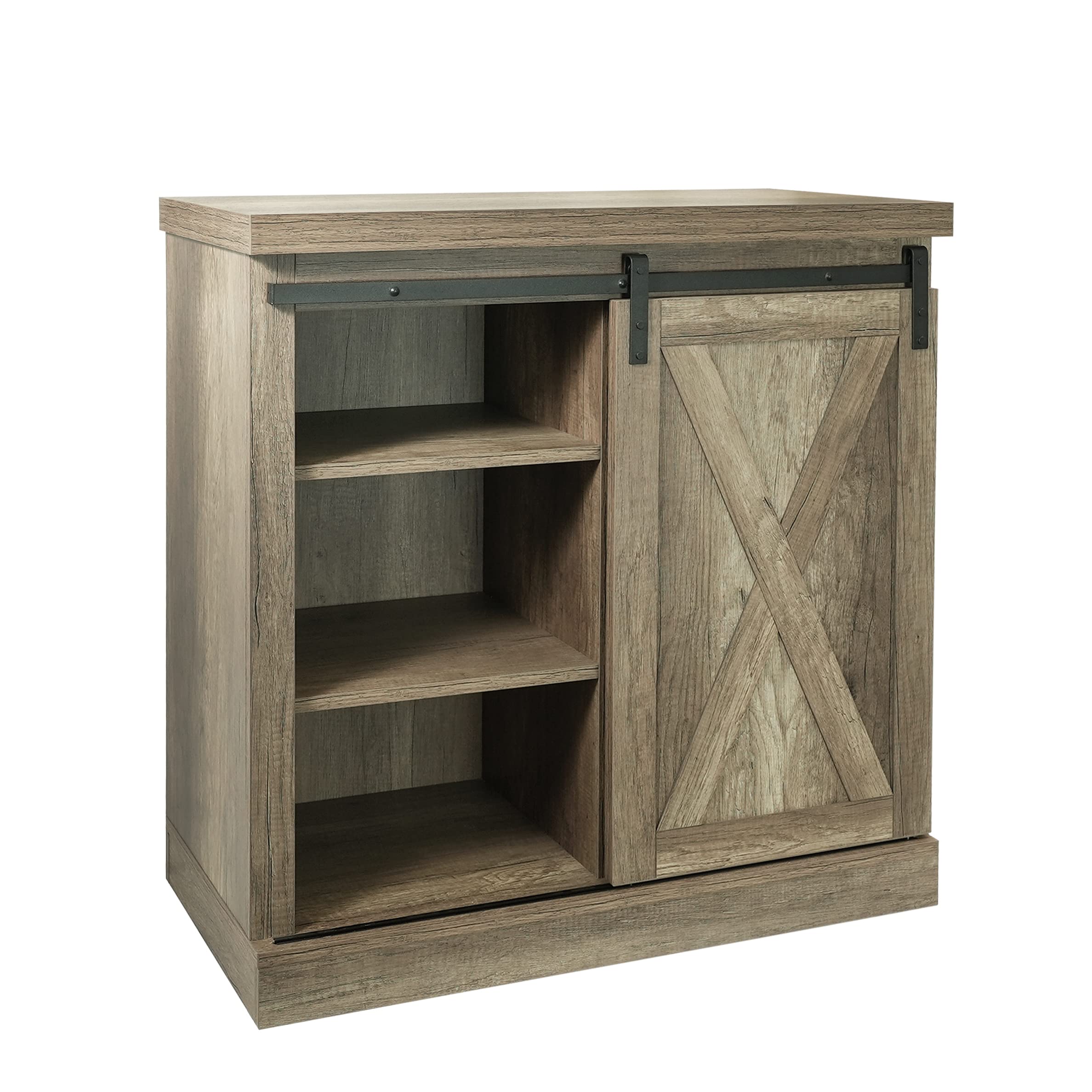 CONSDAN 3-Tier Storage Cabinet with Sliding Barn Door - Modern Kitchen Pantry Organizer, Buffet Sideboard for Dining Room & Living Room Storage - Perfect for Home Organization & Small Space Decor