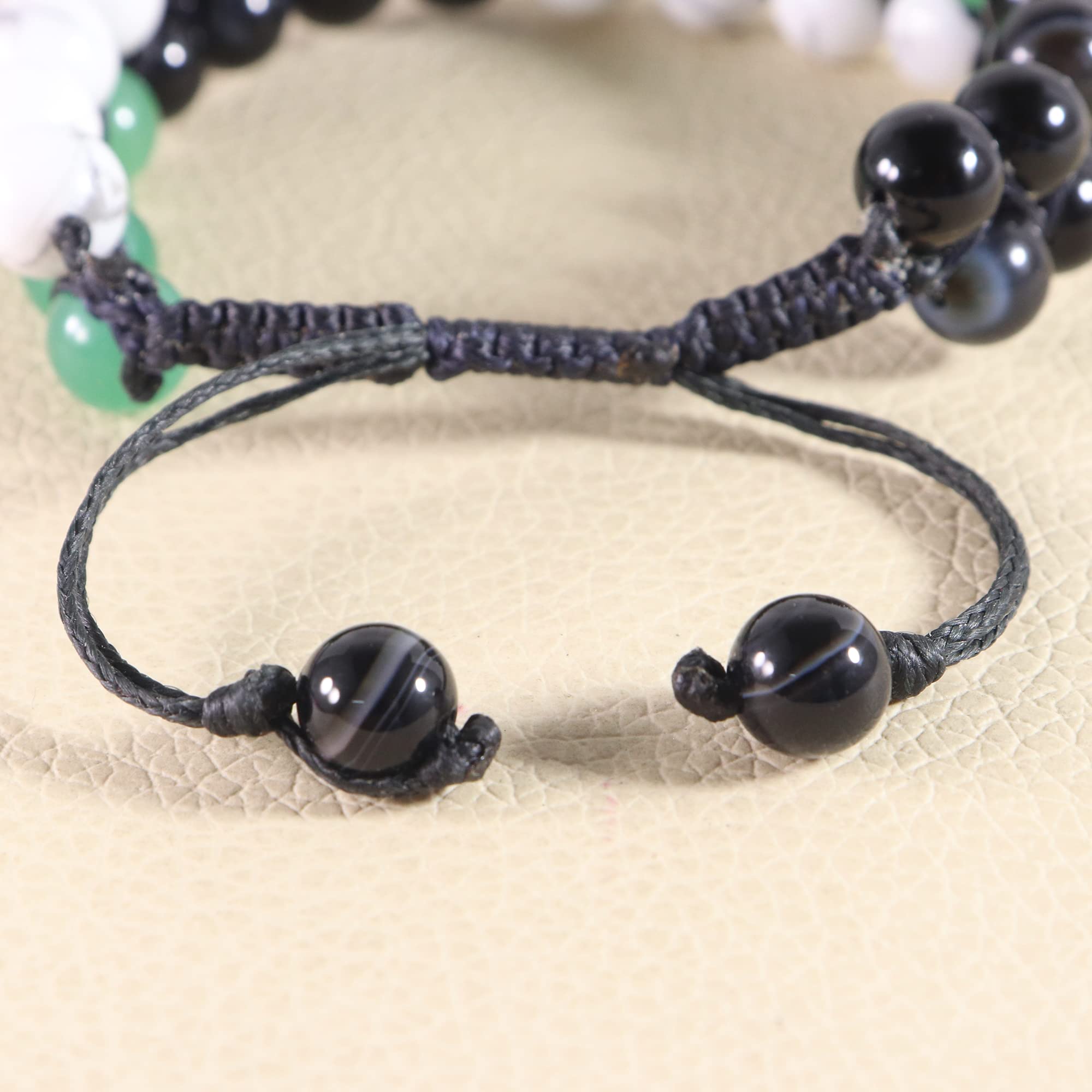 Natural Green Aventurine Macrame Bracelet - Botswana Agate & Howlite Beaded Bracelet - 8mm Handmade Gemstone Bracelet for Men - Spiritual Healing Jewelry Gift for Father, Meditation, Yoga & Positive Energy