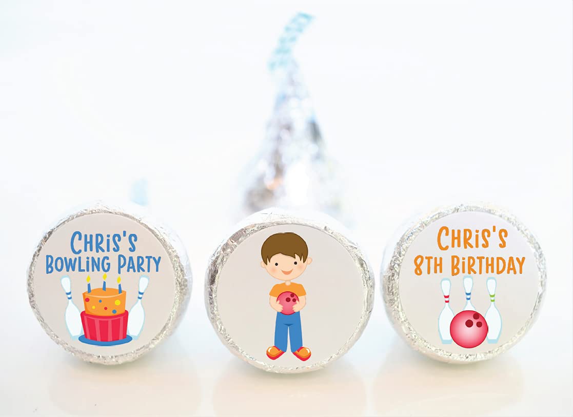 Personalized Bowling Theme Birthday Hershey Kiss Stickers - Custom Graphic, 108-Pack - Perfect for Party Favors, Gift Tags & DIY Crafts - BOW002 (Stickers Only)