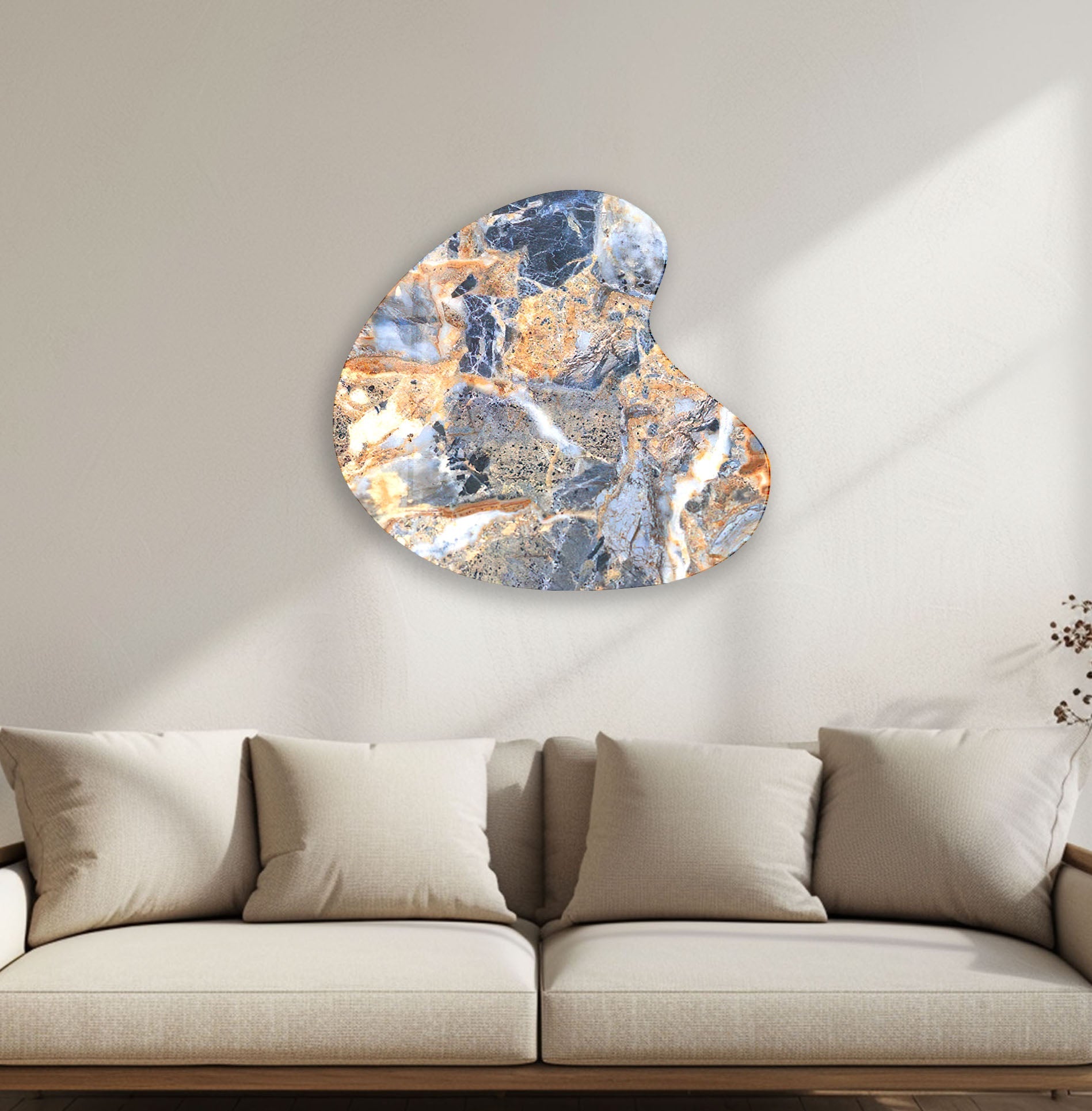 Blue Marble Style Irregular Glass Wall Art - Modern Abstract Home Decor for Living Room, Bedroom & Office
