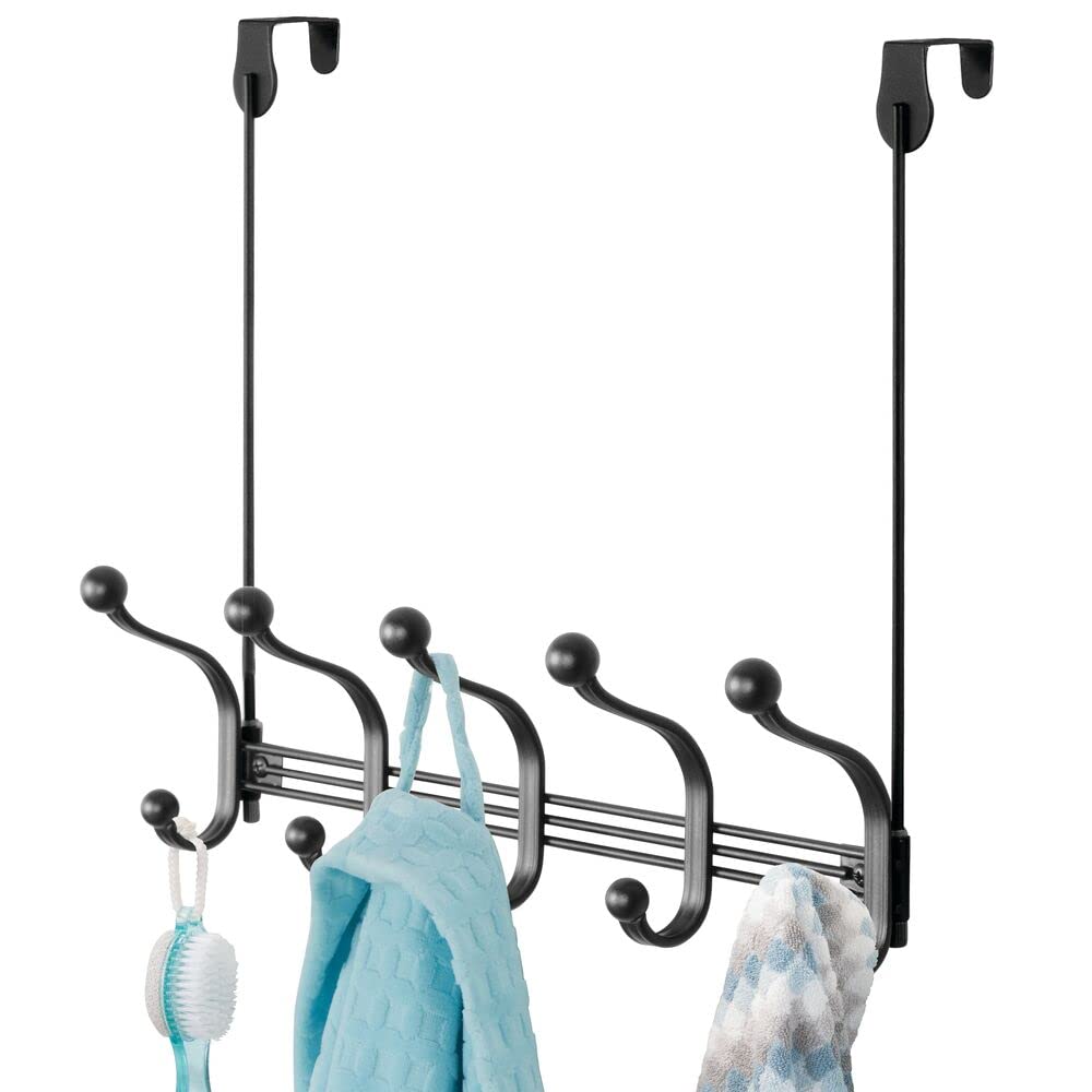 mDesign Decorative Over Door or Wall Mount 10 Hook Metal Storage Organizer - Space Saving Closet Rack for Coats, Hoodies, Hats, Scarves, Purses & Bath Towels - Hyde Collection in Black - Perfect for Bedroom, Entryway & Bathroom Organization