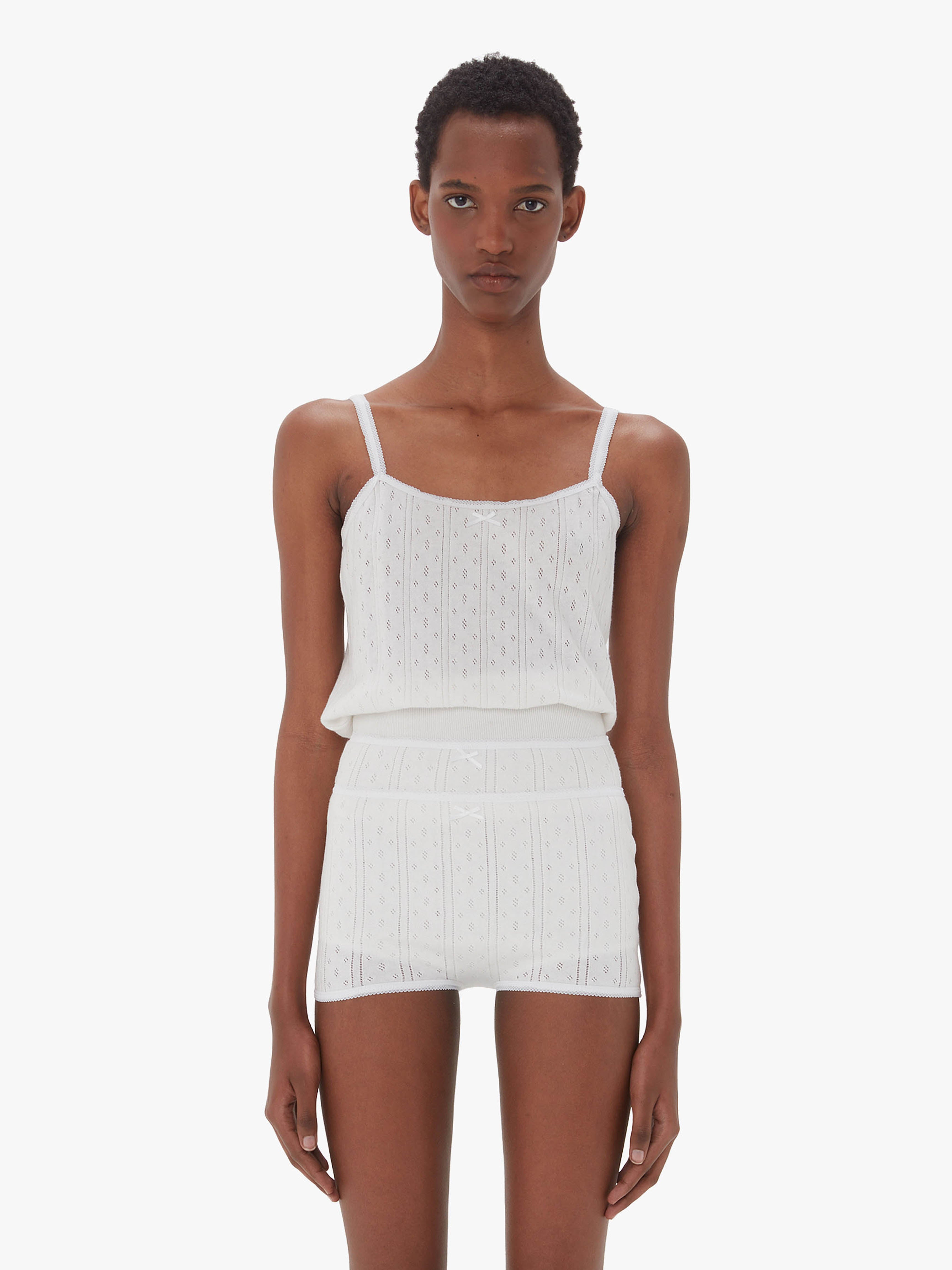 Pointelle Straight Neck Vest for Women - Soft Breathable White Summer Tank Top - Perfect for Casual Wear, Layering & Beach Outfits