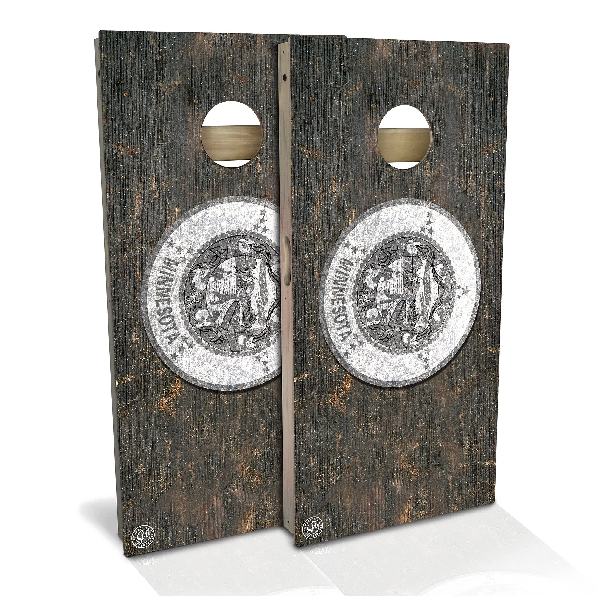 Minnesota Flag Rustic Cornhole Board Set - 2 Boards & 8 Bags - Customizable Size & Accessories - Perfect for Backyard BBQs, Tailgating & Outdoor Parties