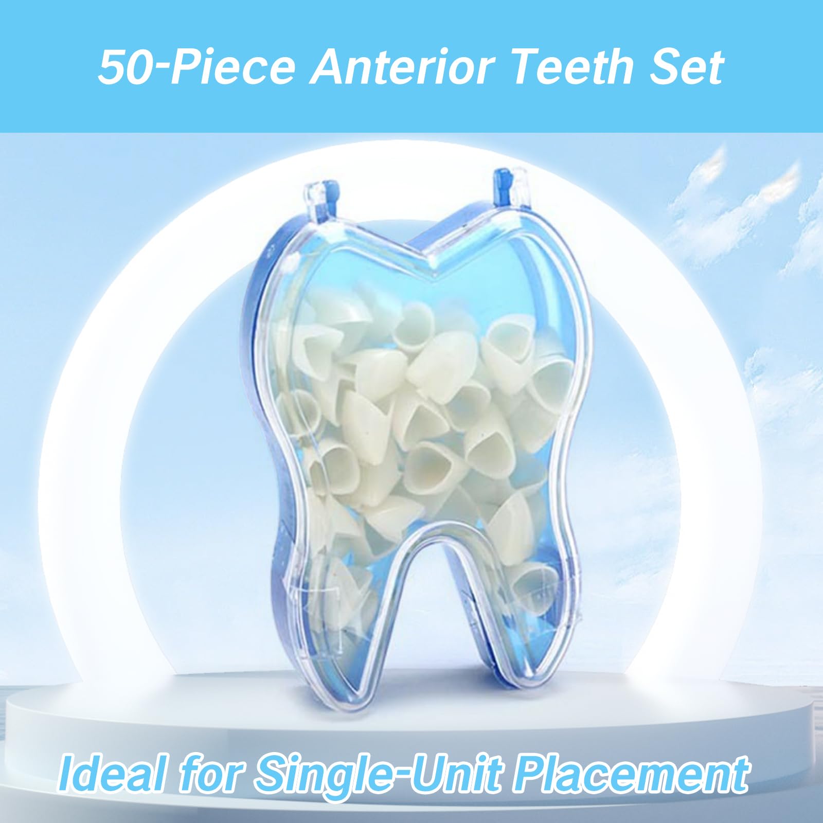 50 Pcs Dental Temporary Crown Kit - Mixed Sizes Tooth Caps for Broken Teeth, Front Cap Covers for Adults | Temporary Teeth Implants & Dentales Temporales | Perfect for Emergency Dental Repair, Cosmetic Smile Enhancement & Dental Practice Use