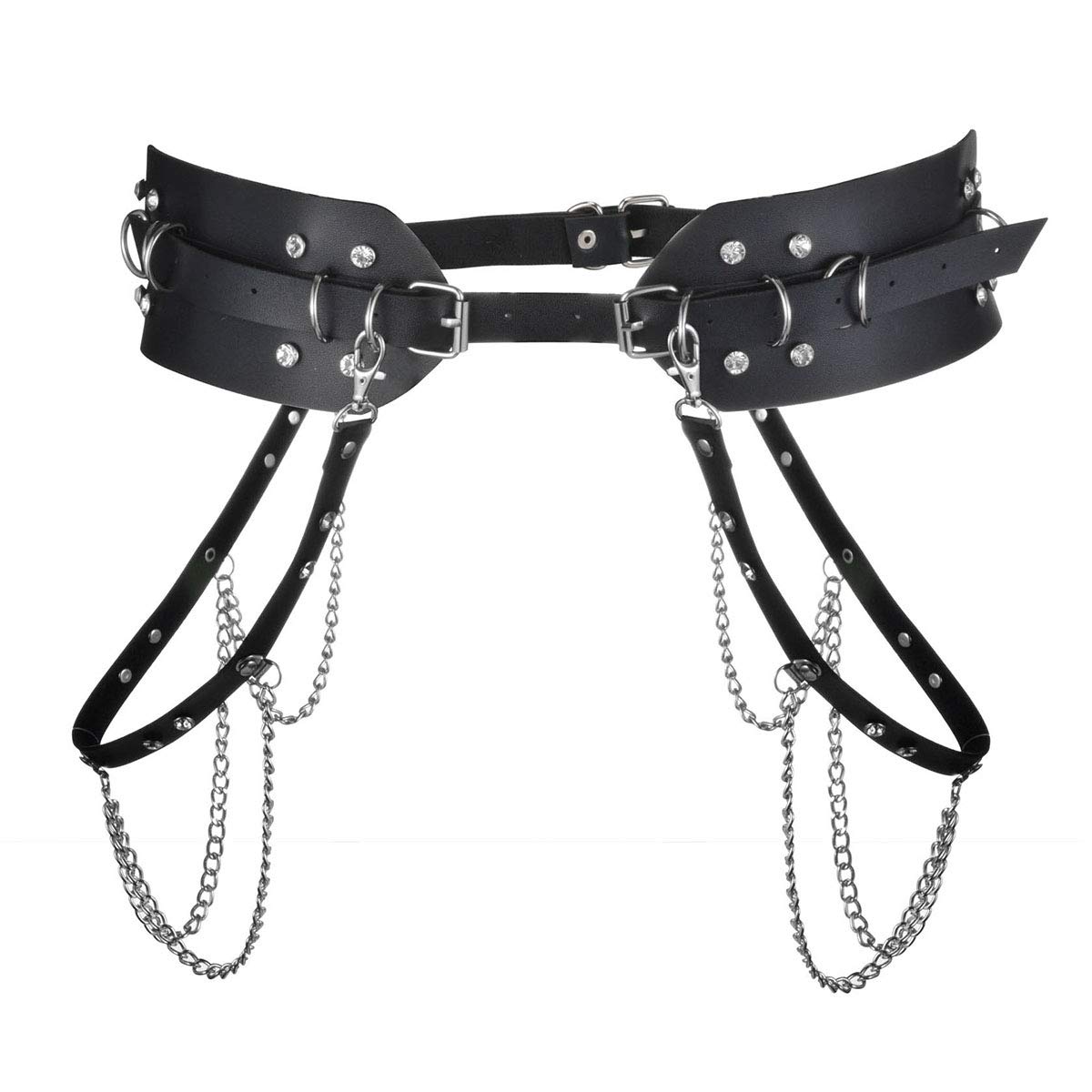 Punk O-Ring Chain Belt - Adjustable Gothic Steampunk Style Garter Strap for Women & Men (PU Leather) - Perfect for Rock Concerts, Cosplay & Alternative Fashion