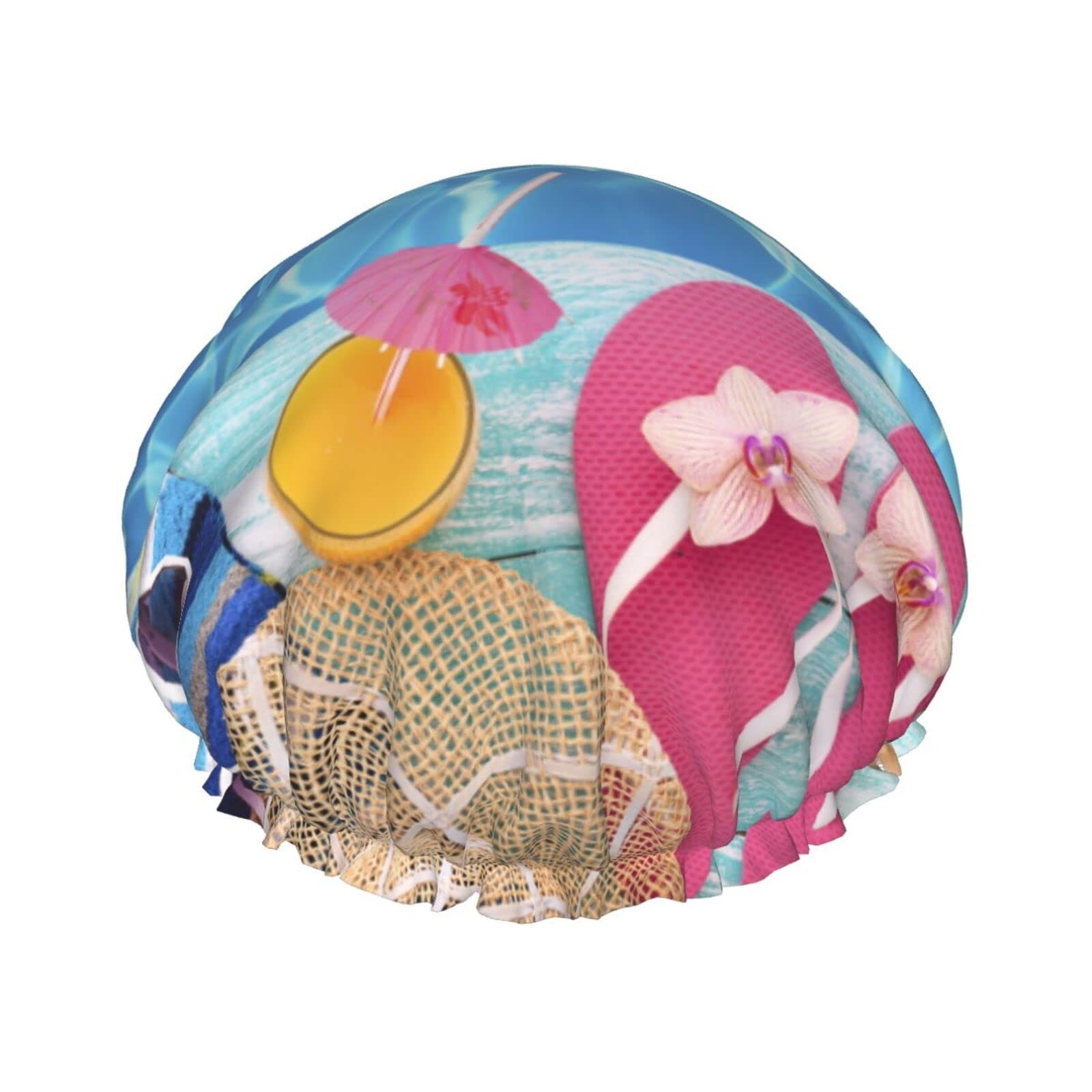 Waterproof Reusable Shower Cap for Women - Double Layer Swimming & Bathing Hair Protection - Perfect for Pool, Beach & Spa Days