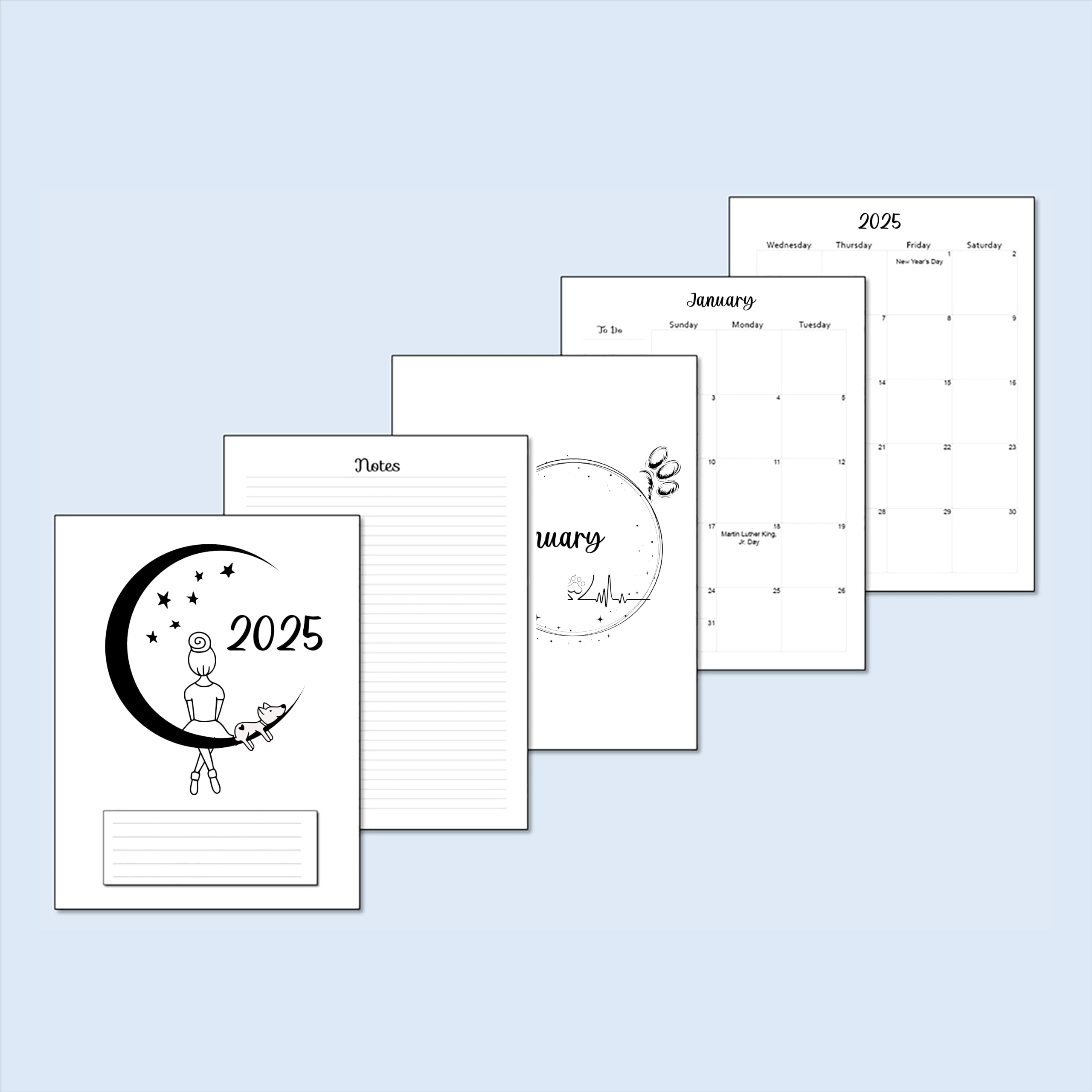 2025 Monthly Planner Refills for 9 Disc Classic Planners - 12 Month Loose-Leaf Calendar Inserts, 7x9.25 Inch, Puppy Theme | Perfect for Office Organization, Student Scheduling & Personal Productivity Planning