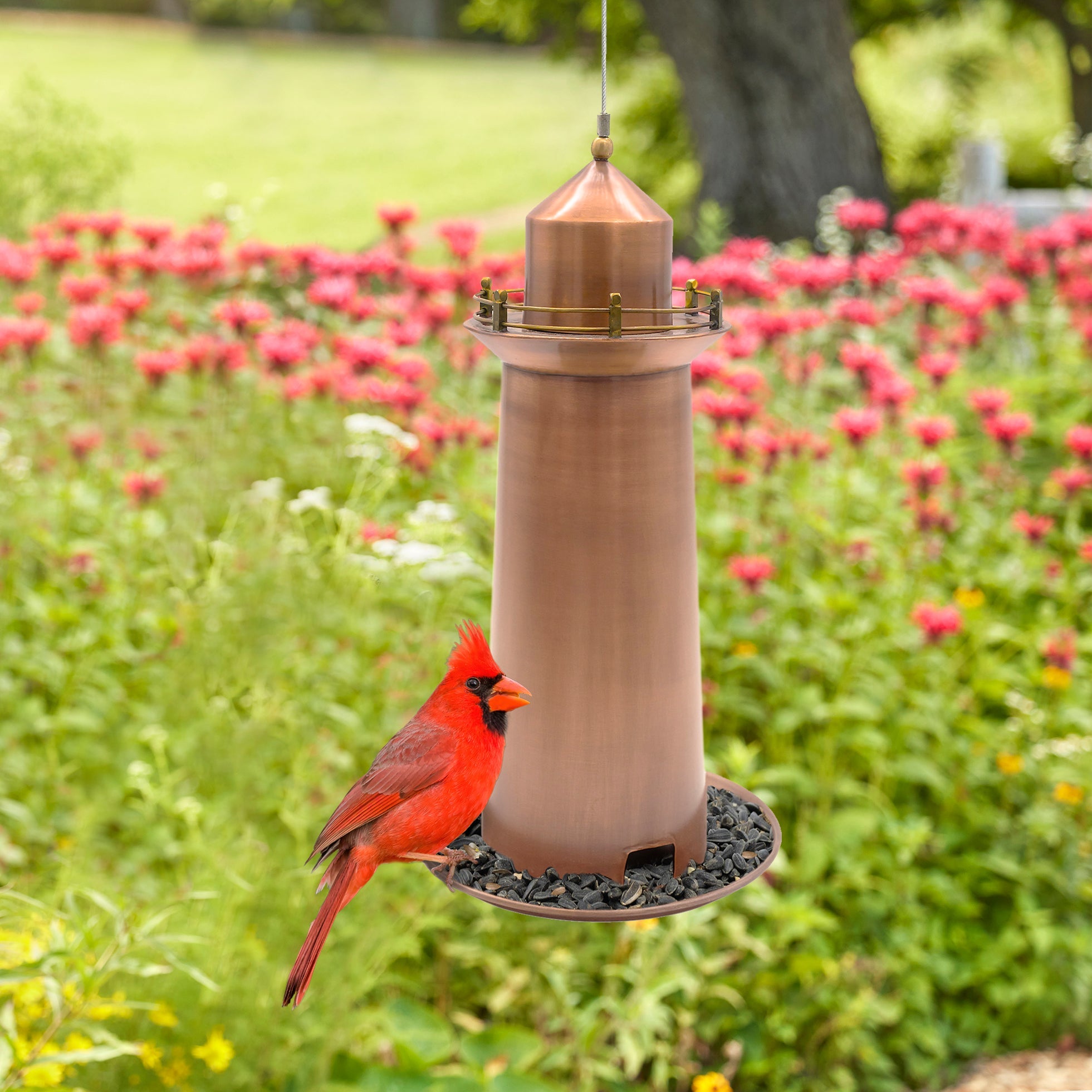 Copper Lighthouse Bird Feeder - Elegant Outdoor Garden Decor for Attracting Wild Birds - Perfect for Backyard, Patio & Bird Watching Enthusiasts