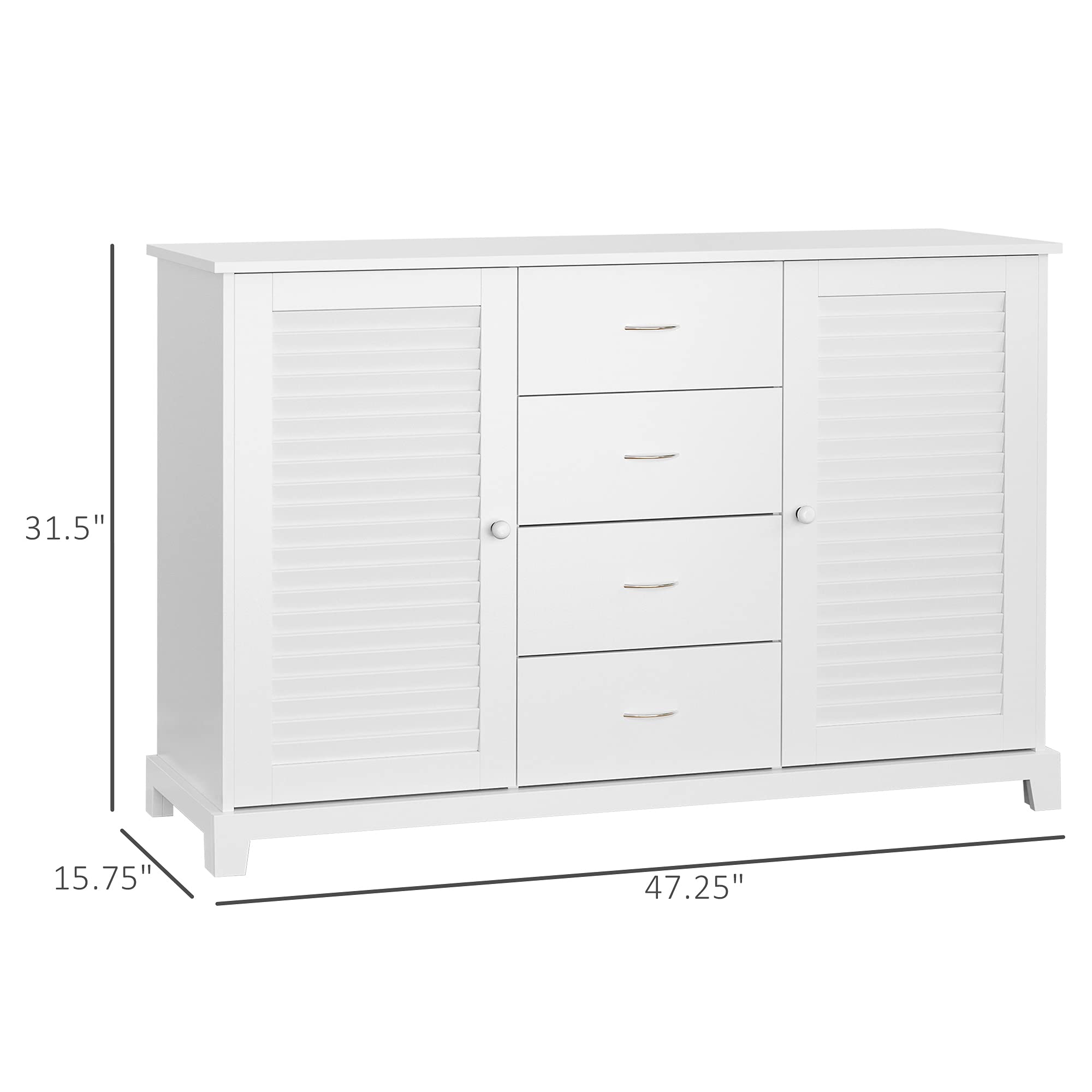 HOMCOM White Sideboard Buffet Cabinet with 4 Drawers & 2 Louvered Doors - Kitchen Storage, Coffee Bar Cabinet for Living Room & Dining Room - Perfect for Small Space Organization & Home Decor