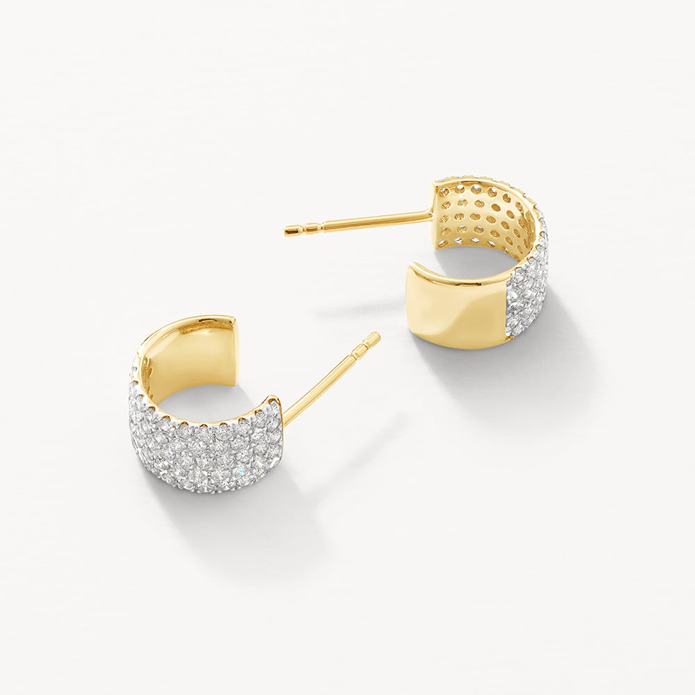 10k Gold Diamond Pave Huggie Hoop Earrings for Women - Perfect for Everyday Wear, Parties & Special Occasions