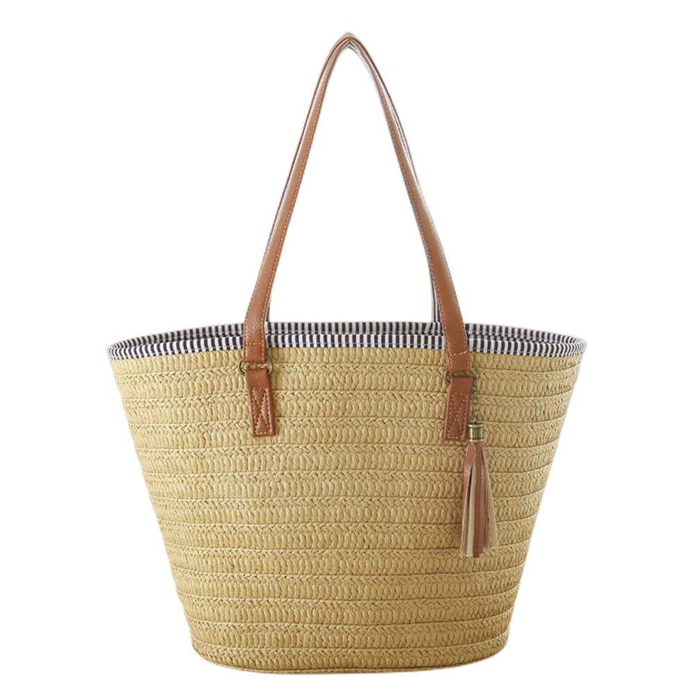 Emaha Large Straw Tote Bag for Women - Handwoven Woven Shoulder Bag - Perfect for Summer Beach Travel, Picnics, and Outdoor Adventures