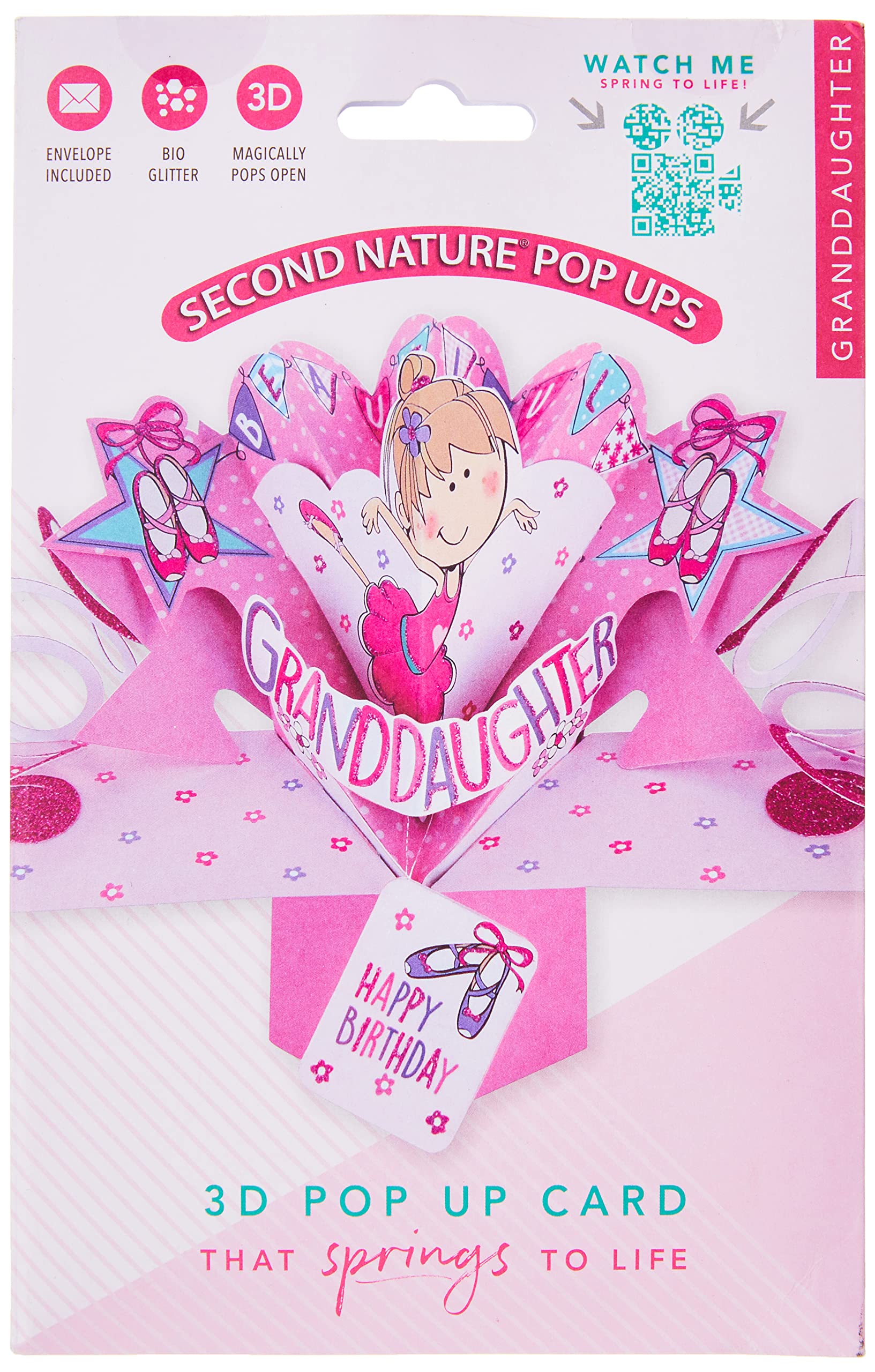 Second Nature Ballet Girl Granddaughter Birthday Pop Up Greeting Card - Elegant 3D Pop-Up Design for Special Occasions - Perfect for Birthdays, Granddaughter Gifts & Ballet Lovers (POP157)