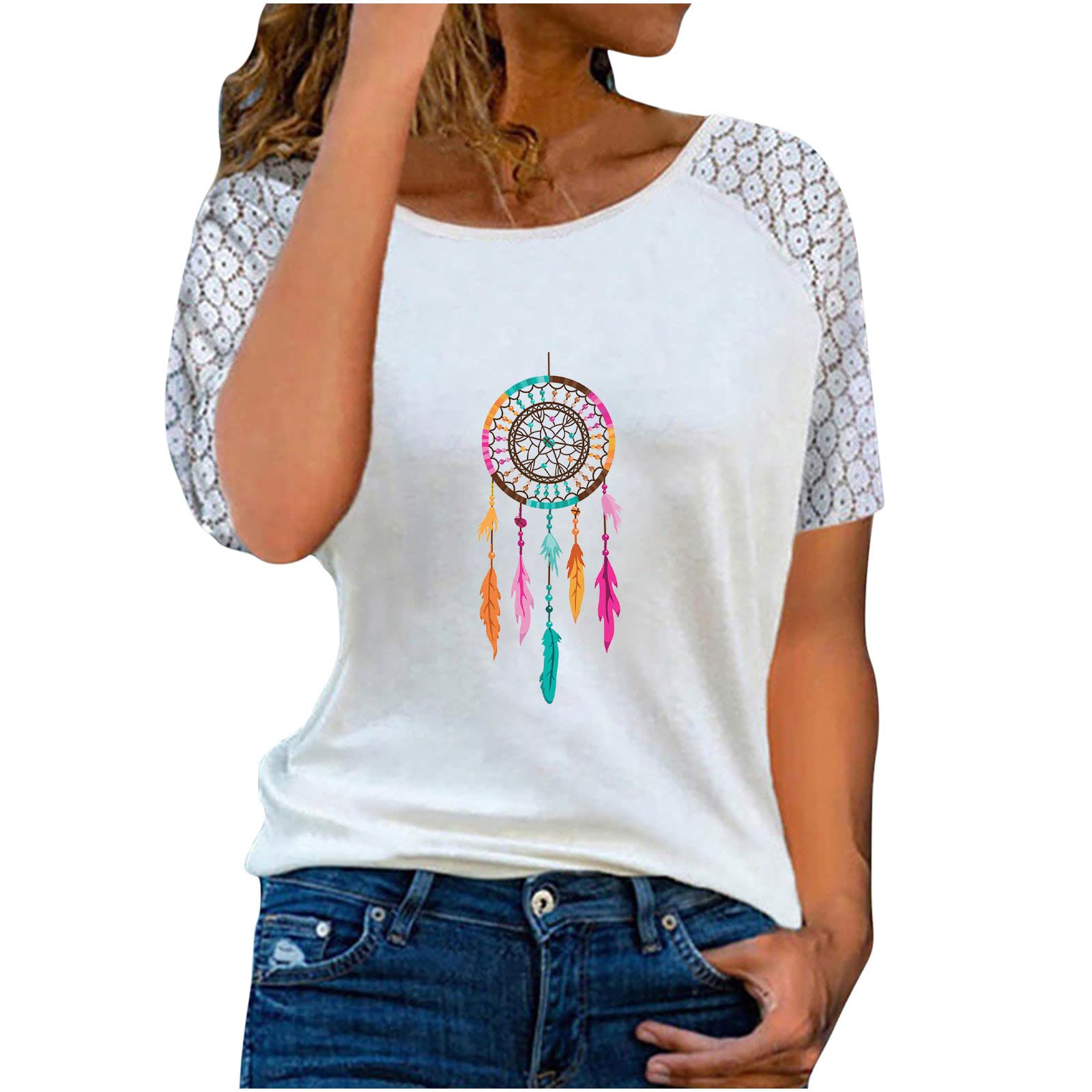 HRAPDA Women's Cute Summer Tops - Trendy Hollow Out Short Sleeve O-Neck Tunic Blouse for Casual Wear, Date Night & Beach Outings
