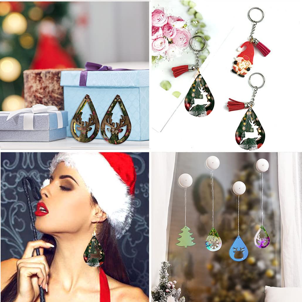 2 Pack Christmas Silicone Molds for Resin Jewelry Making - DIY Xmas Tree, Snowflake & Elk Earrings, Pendants, Keychains - Epoxy Casting Kit (12 Pairs) | Perfect for Holiday Crafts, Gift Making & Christmas Decorations