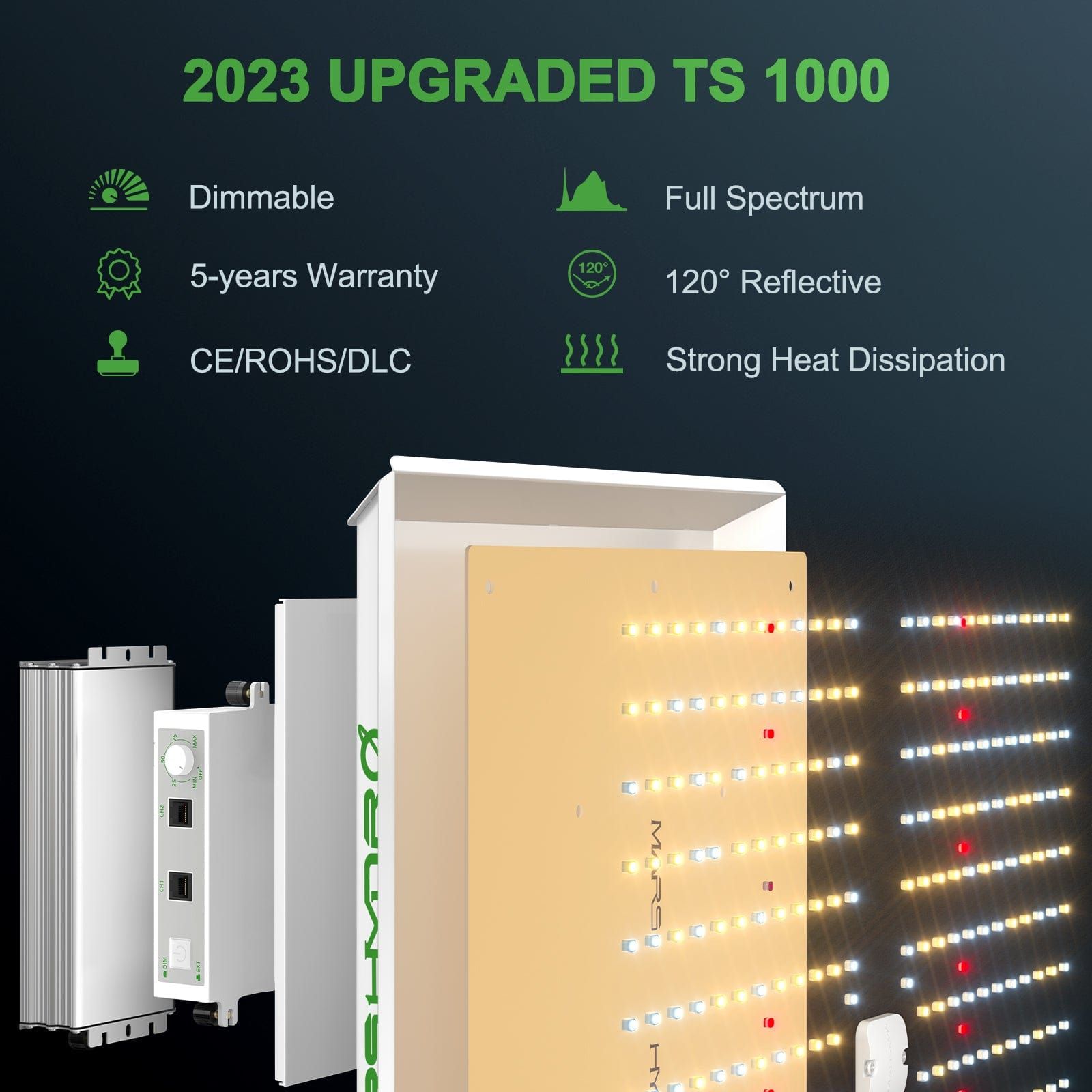 Mars Hydro TS 1000 Full Spectrum LED Grow Light for Indoor Plants - Hydroponic Greenhouse & Home Gardening Lighting Solution