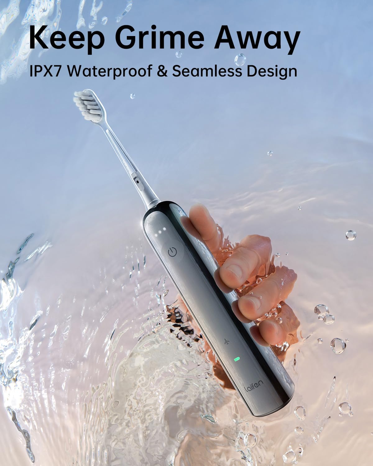 Laifen Wave Electric Toothbrush for Adults - Sonic Toothbrush with 30000 Oscillations & 5 Cleaning Modes, Smart App Connectivity, 3 Brush Heads, IPX7 Waterproof, Magnetic Fast Charging, Travel Case Included (Stainless Steel) - Perfect for Home Use, Travel & Gifts