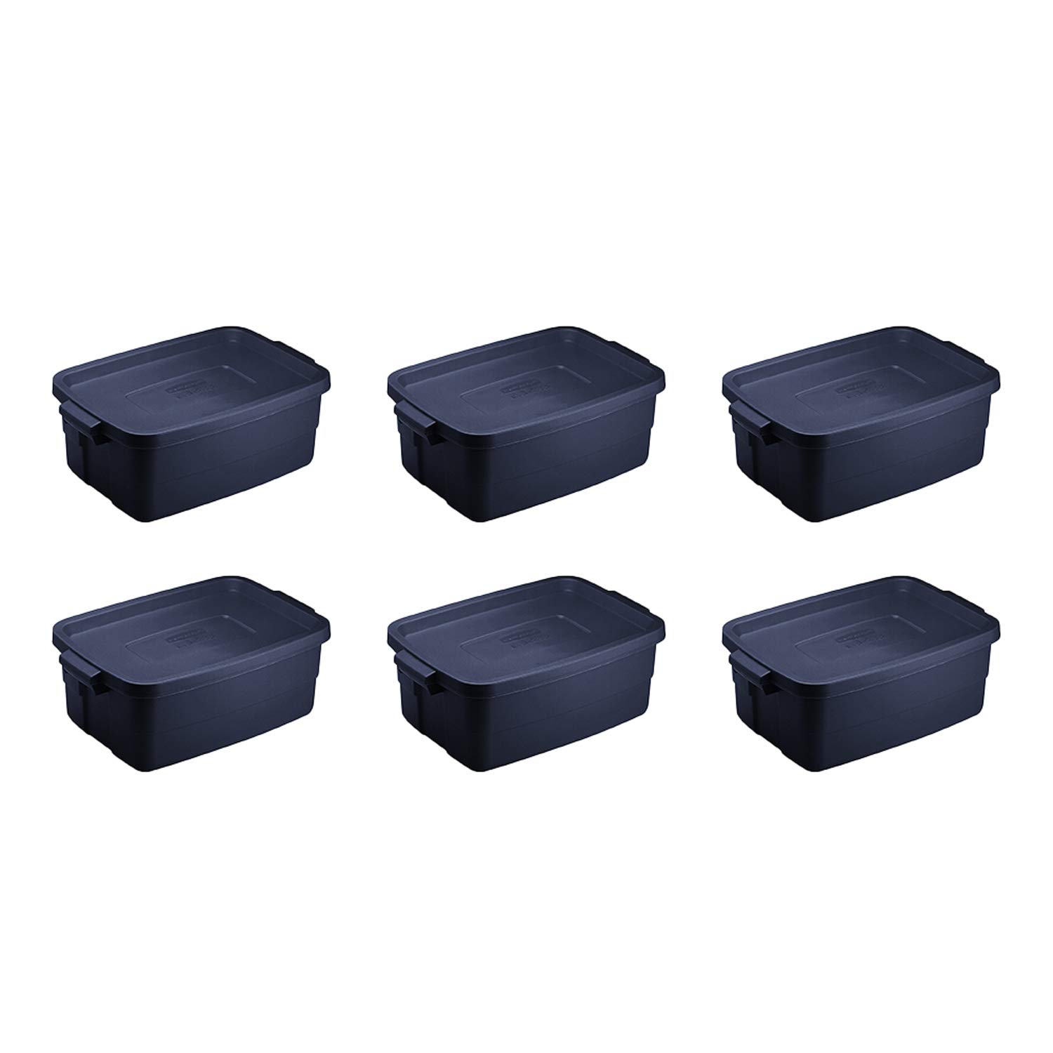 Rubbermaid Roughneck 3 Gallon Heavy Duty Plastic Storage Bins with Lids - Stackable, Reusable Home Organization Containers - Dark Indigo Metallic (12 Pack) for Garage, Basement, Office & Closet Storage Solutions