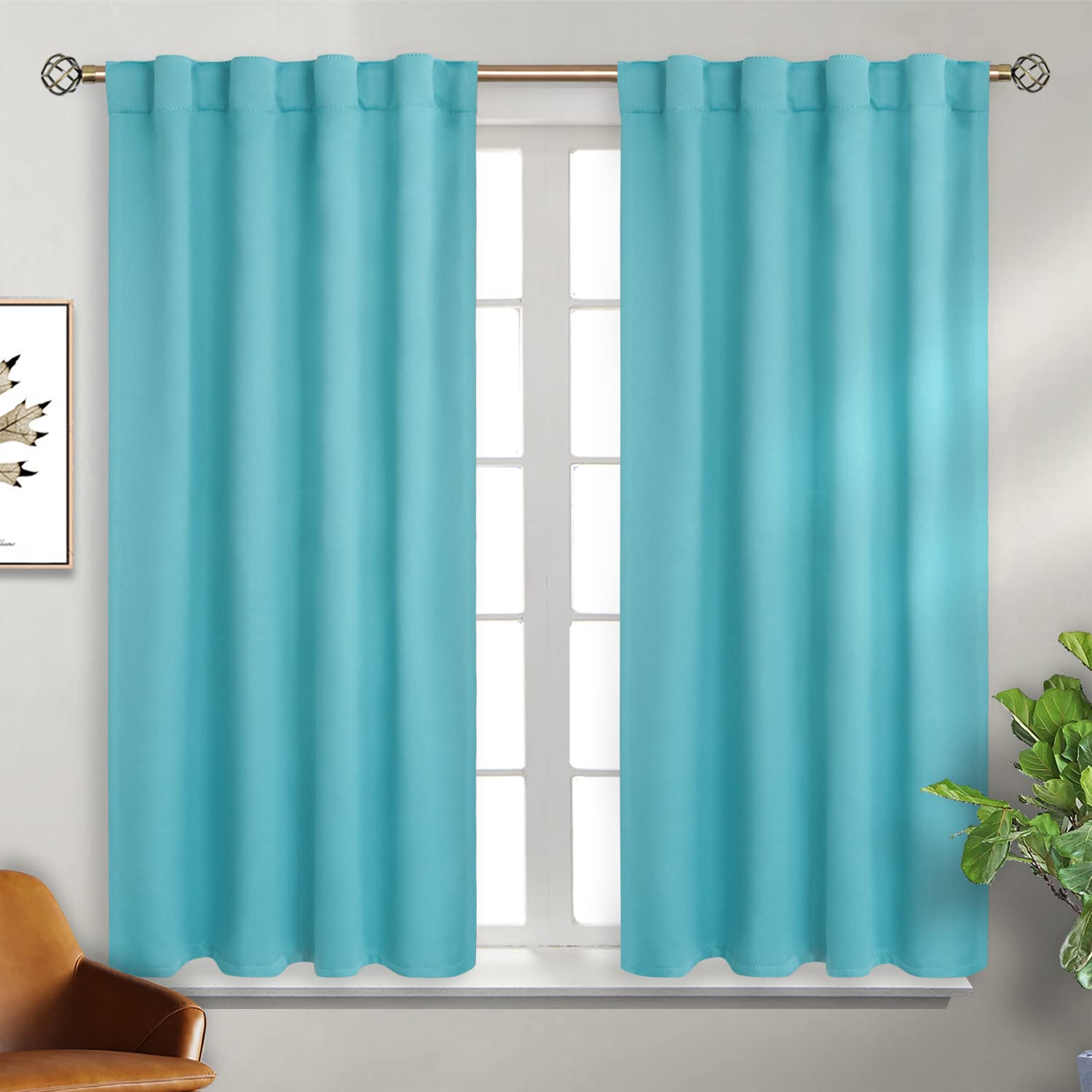 BGment Blackout Curtains for Bedroom & Living Room - Thermal Insulated Room Darkening Curtains with Rod Pocket & Back Tab, Set of 2 Panels (38 x 54 Inches, Aqua) - Perfect for Light Control, Privacy & Energy Savings