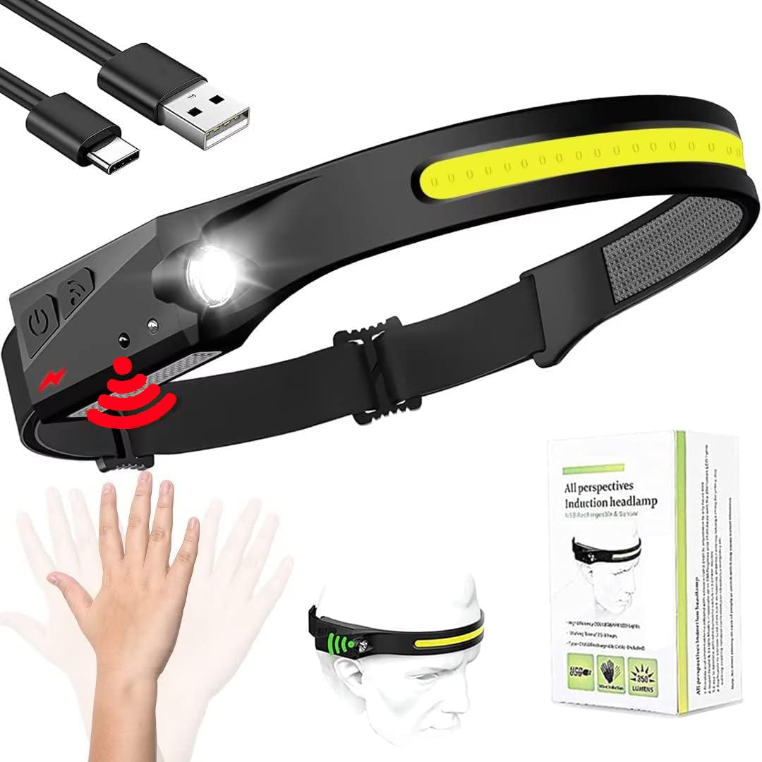 Delfi Strip Lamp Pro - 230° Wide Beam LED Headlamp with Motion Sensor, Lightweight & Waterproof Headlight for Camping, Hiking, Running, Cycling - Perfect for Outdoor Adventures and Night Activities