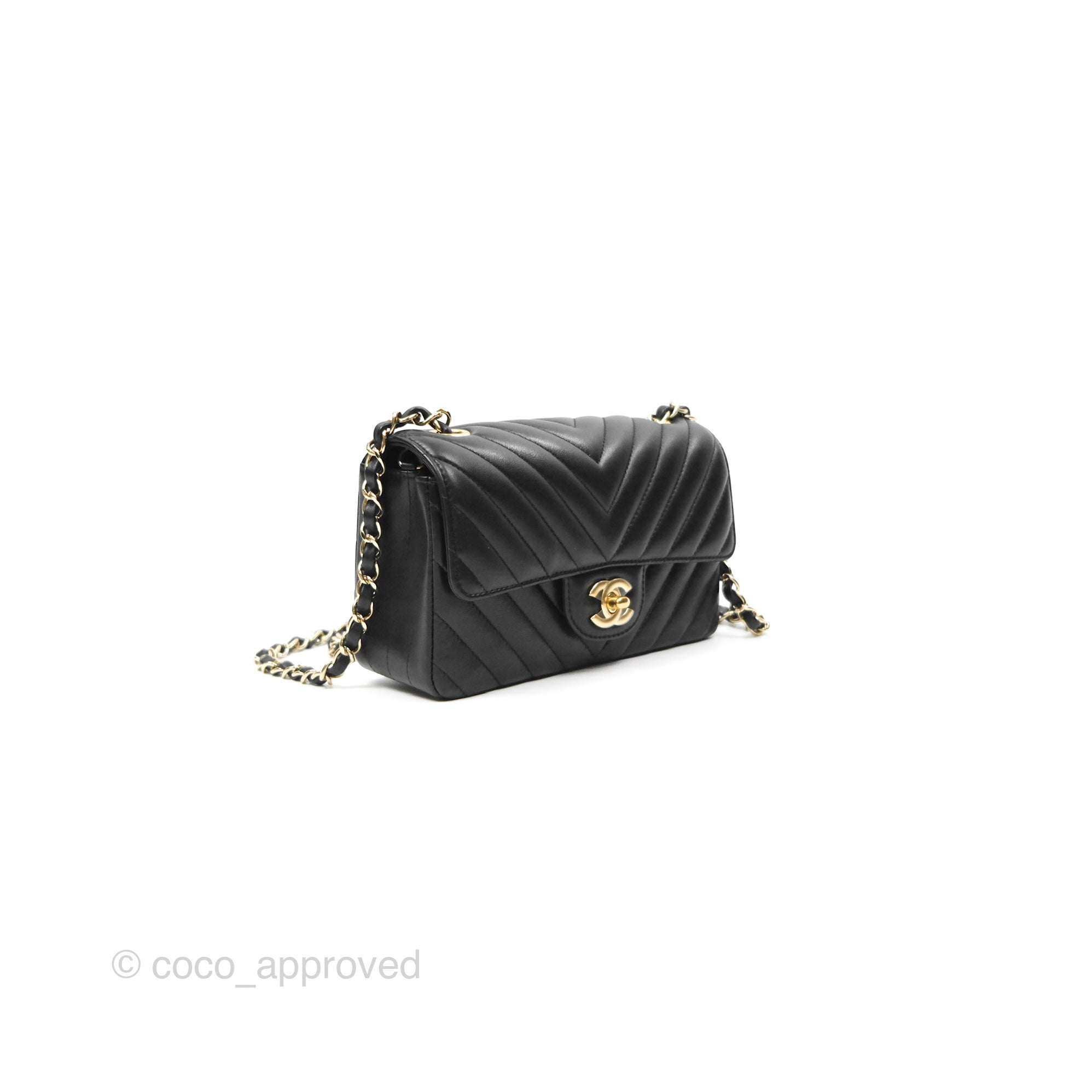 Chanel Chevron Mini Rectangular Flap Bag in Black Lambskin Leather with Gold Hardware - Luxury Crossbody Purse for Women, Perfect for Evening Events & Date Nights