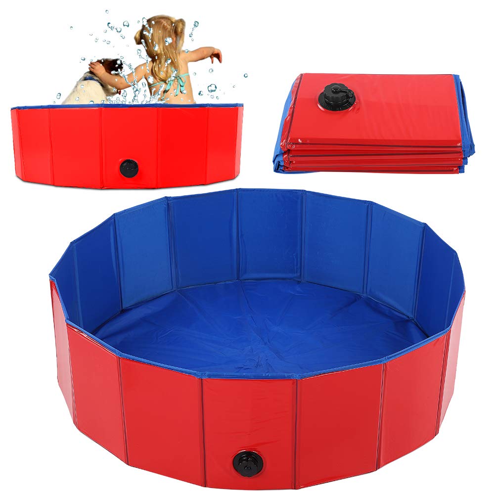 Shanrya PVC Pet Bathing Pool - Portable Dog Swimming Tub for Small & Large Dogs, Foldable Pet Bath Tub for Indoor & Outdoor Use - Red (Perfect for Backyard, Beach, and Grooming)