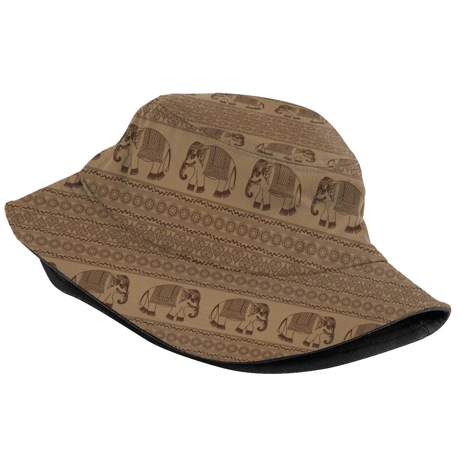 Ethnic Elephant Print Bucket Hat - Stylish Sun Hat for Women & Men - Indian Elephant Design Fisherman Hat for Beach, Outdoor & Summer Fashion