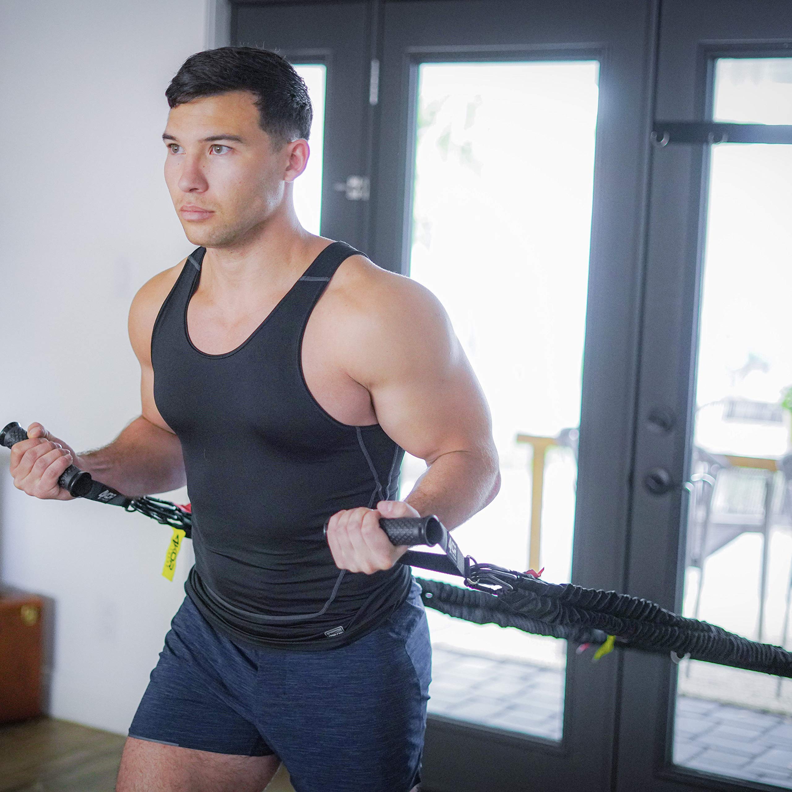 4KOR Deluxe Adjustable Resistance Band Set - Full Body & Shoulder Workout with Interchangeable Handles, Foot Straps & Workout Guide - Portable Exercise Bands with Nylon Sleeves, Anchors & Carry Bag for Home Gym, Travel Fitness & Physical Therapy